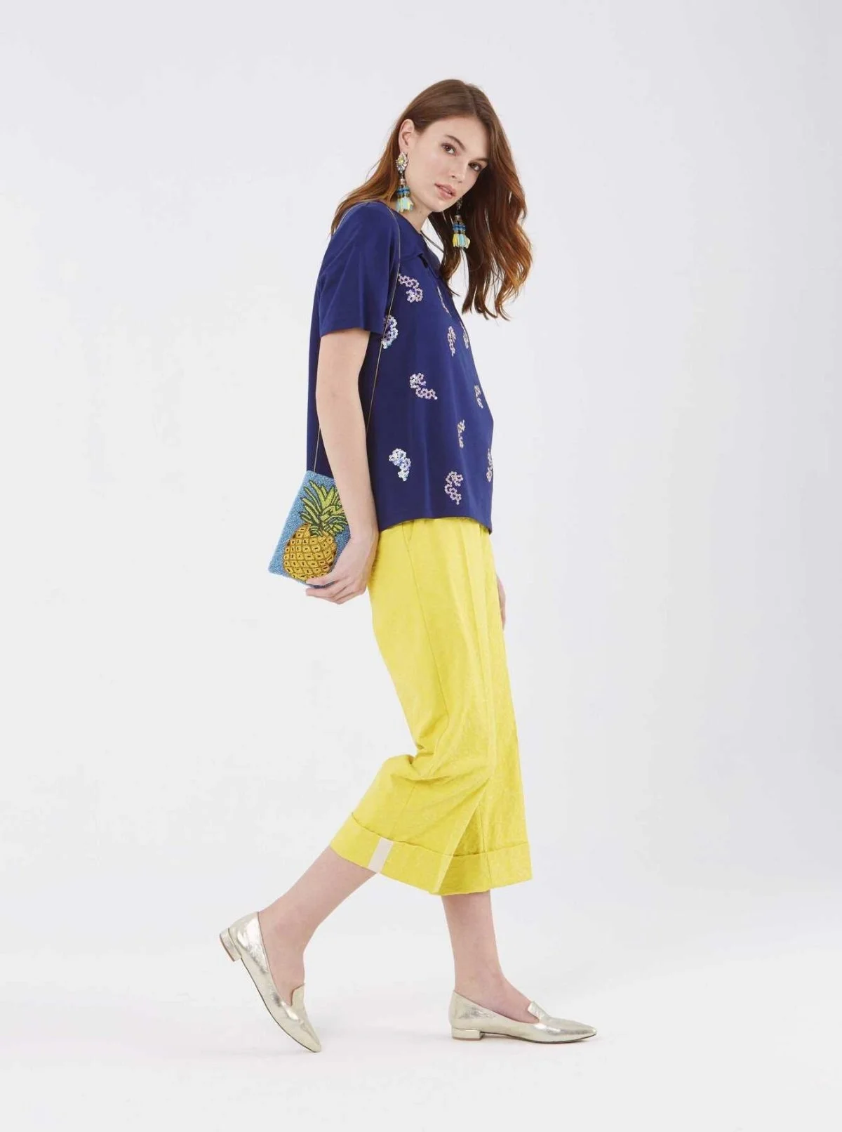 Kısa Paçalı Kadın Pantolon Sarı - 1