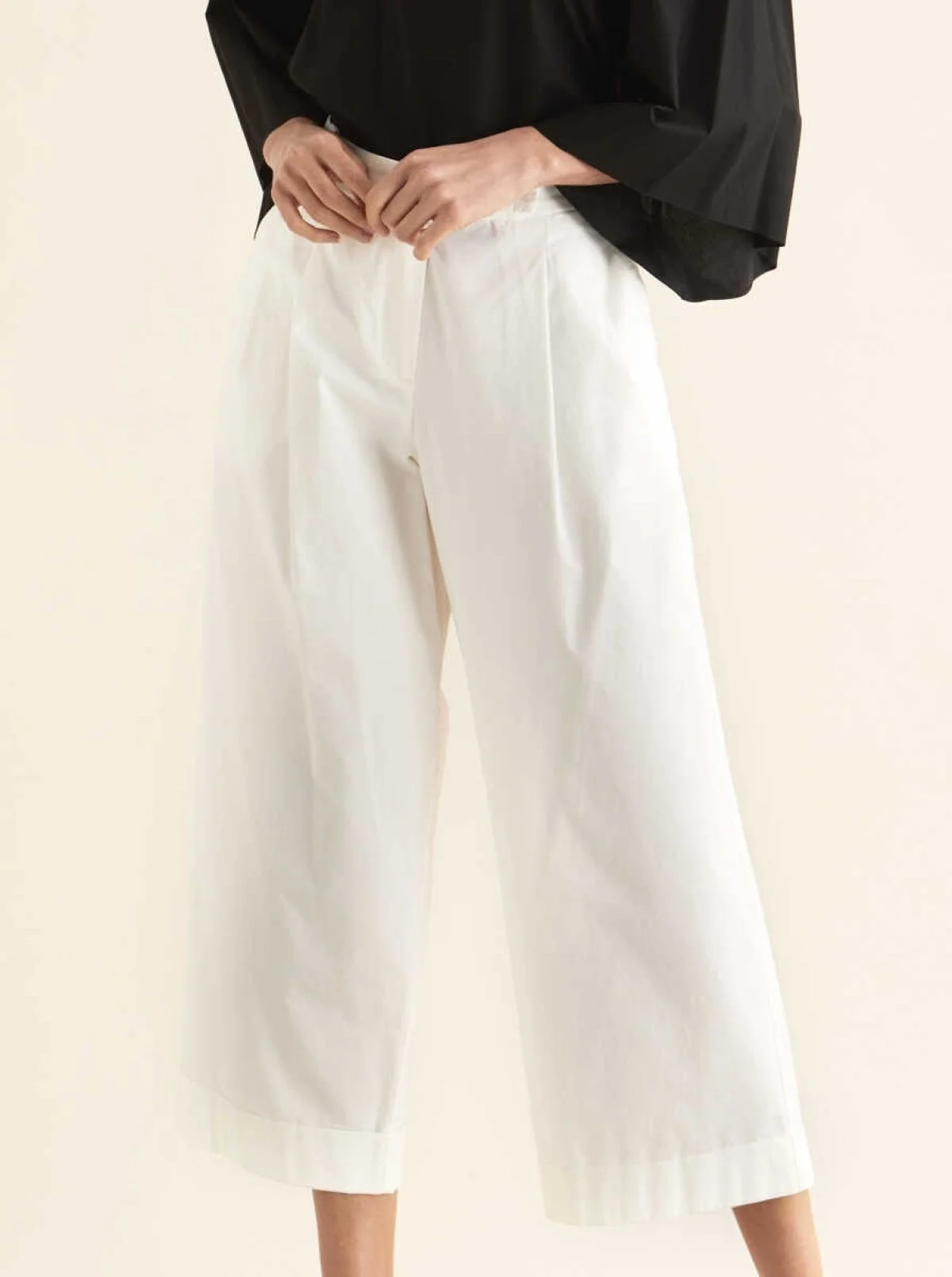 Kısa Ve Geniş Paça Pantolon Krem - 3