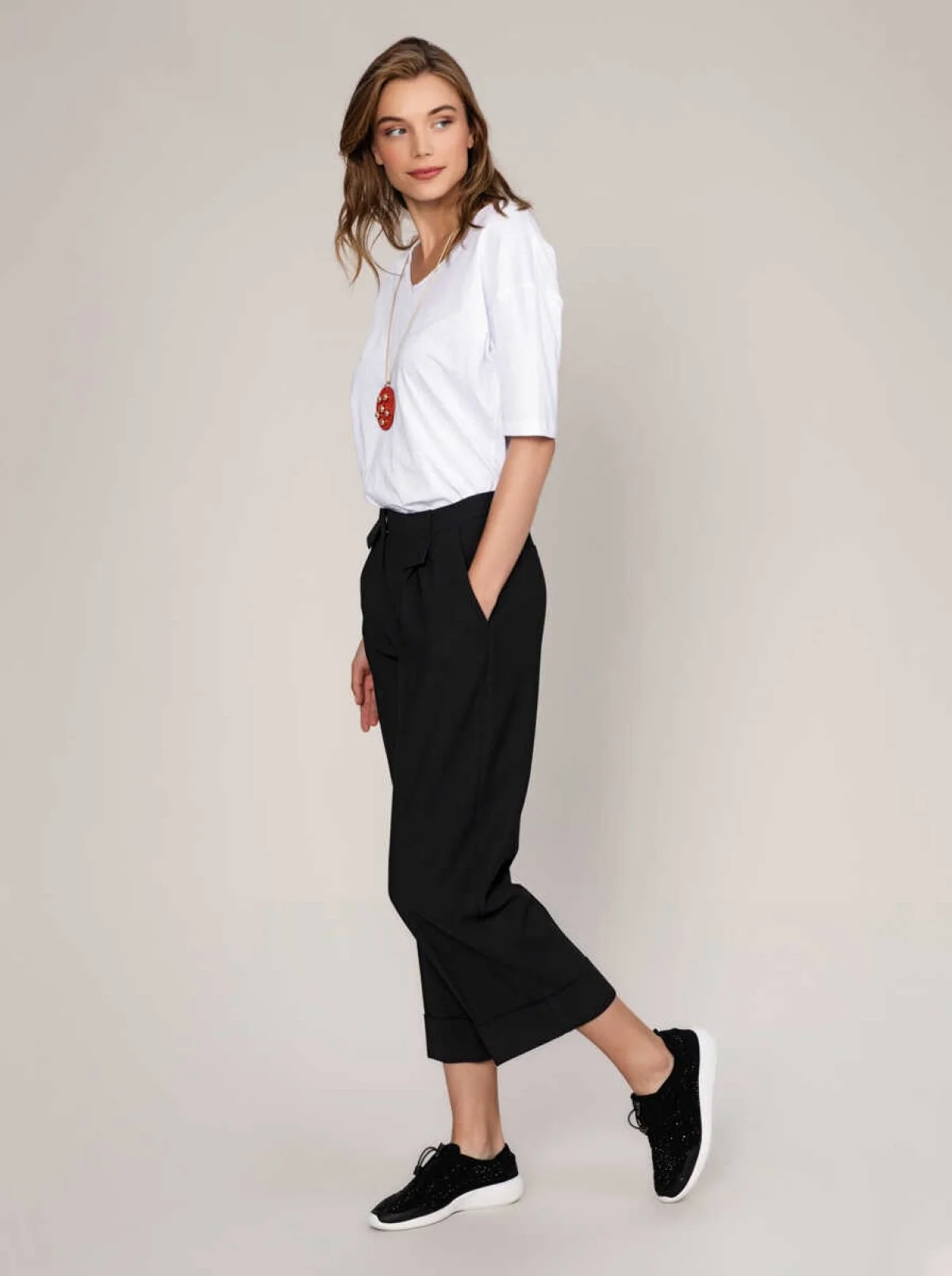  Kısa Ve Geniş Paça Pantolon Siyah - 3