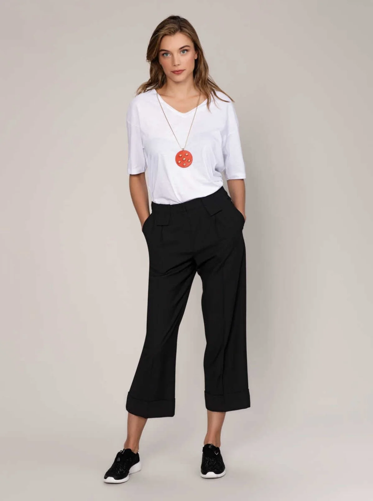  Kısa Ve Geniş Paça Pantolon Siyah - 1