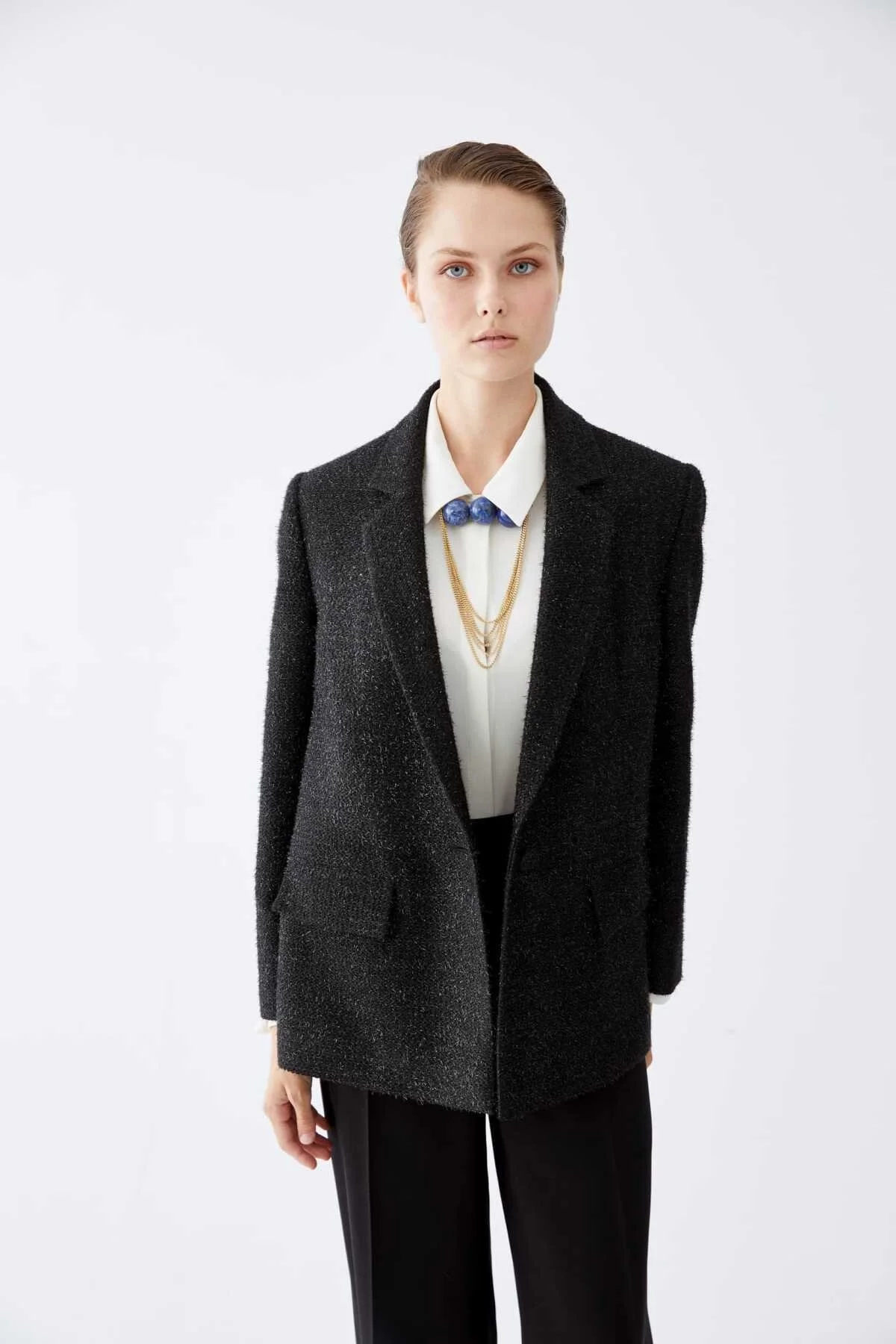  Klasik Simli Kadın Ceket Siyah - 3