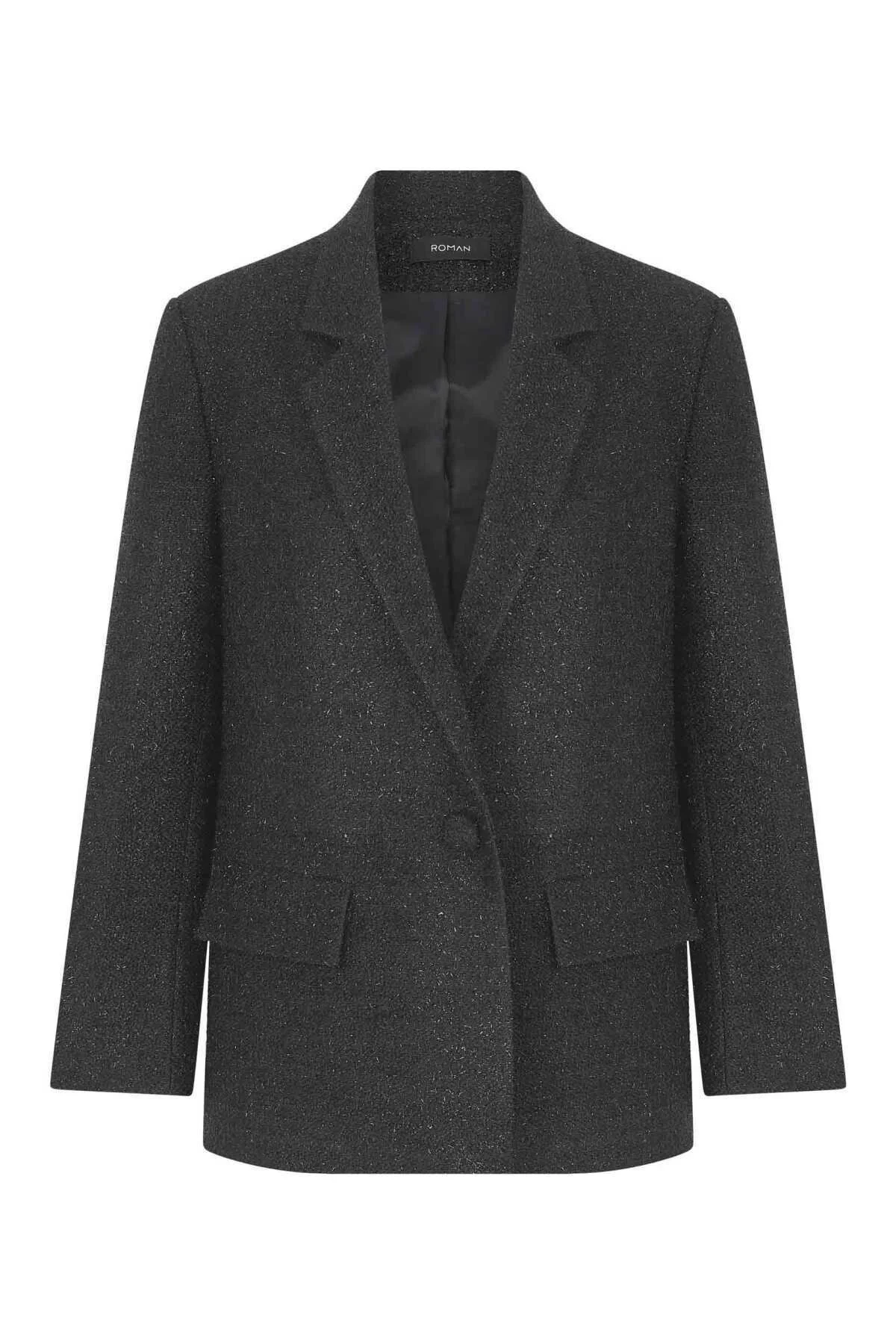  Klasik Simli Kadın Ceket Siyah - 4