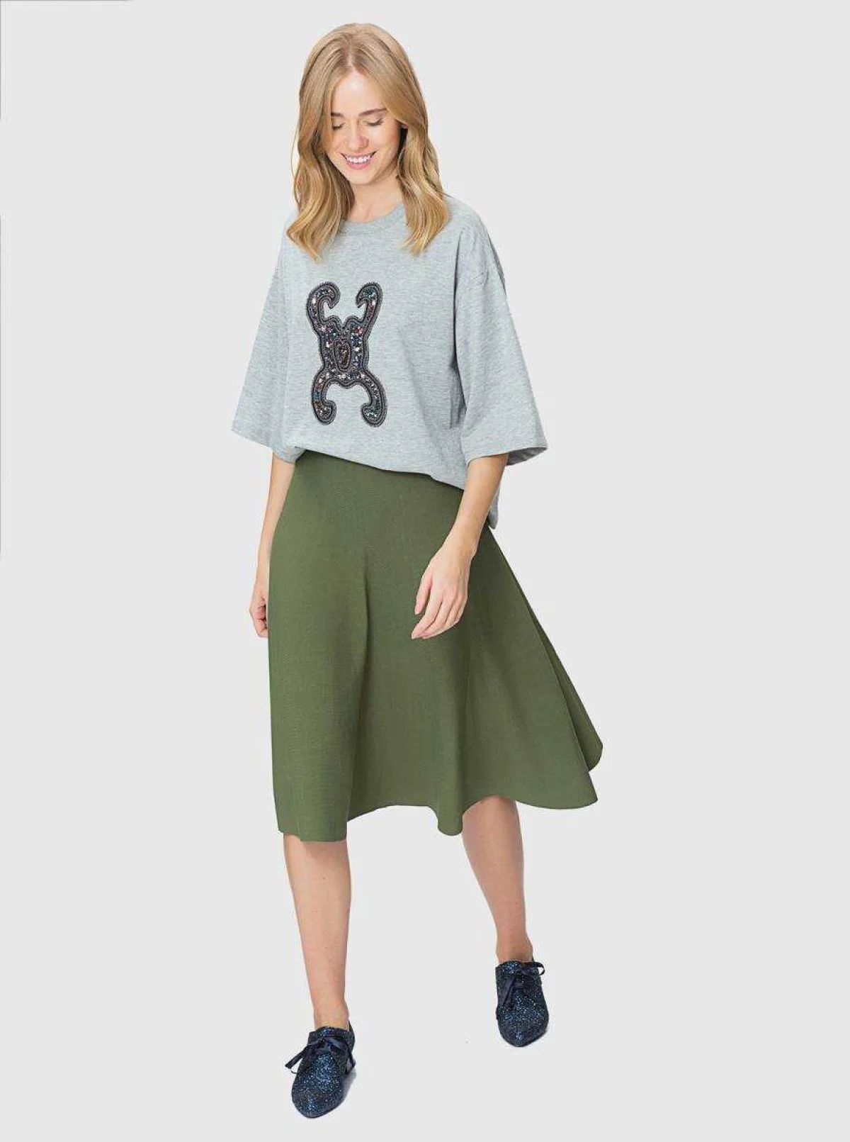  Kloş Koyu Triko Etek Yeşil - 4