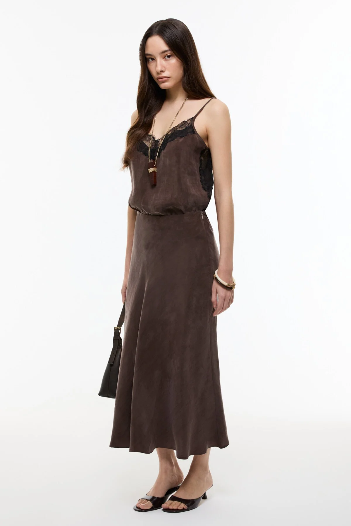 Kloş Midi Etek Kahve - 3