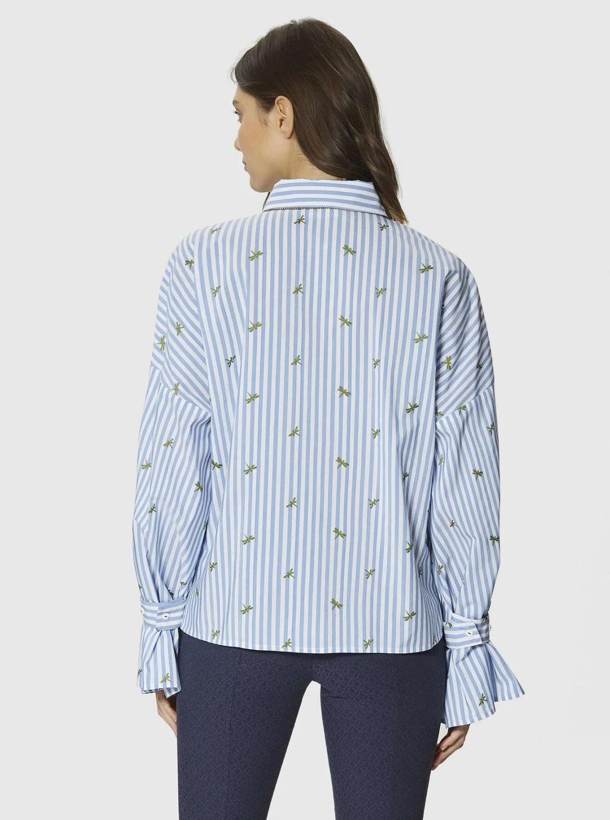 Kol Detaylı Çizgili Bluz Standart Renk - 2