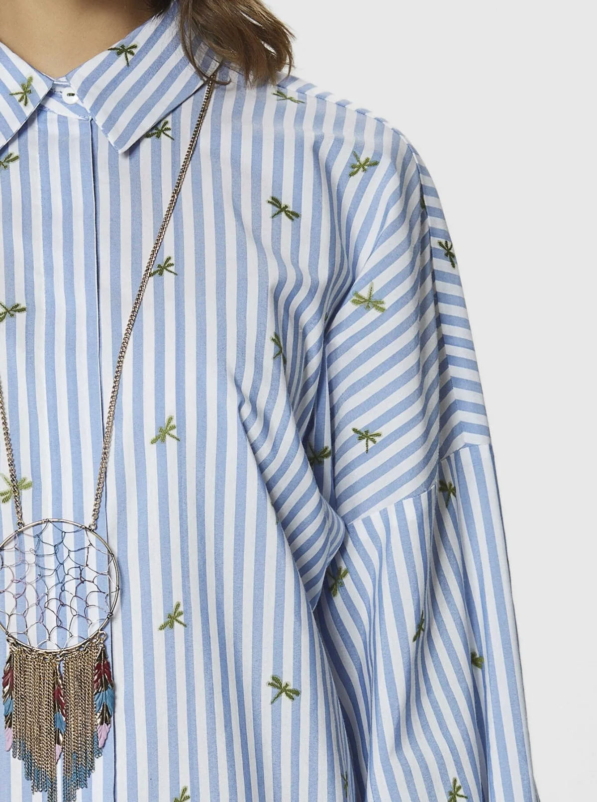 Kol Detaylı Çizgili Bluz Standart Renk - 3