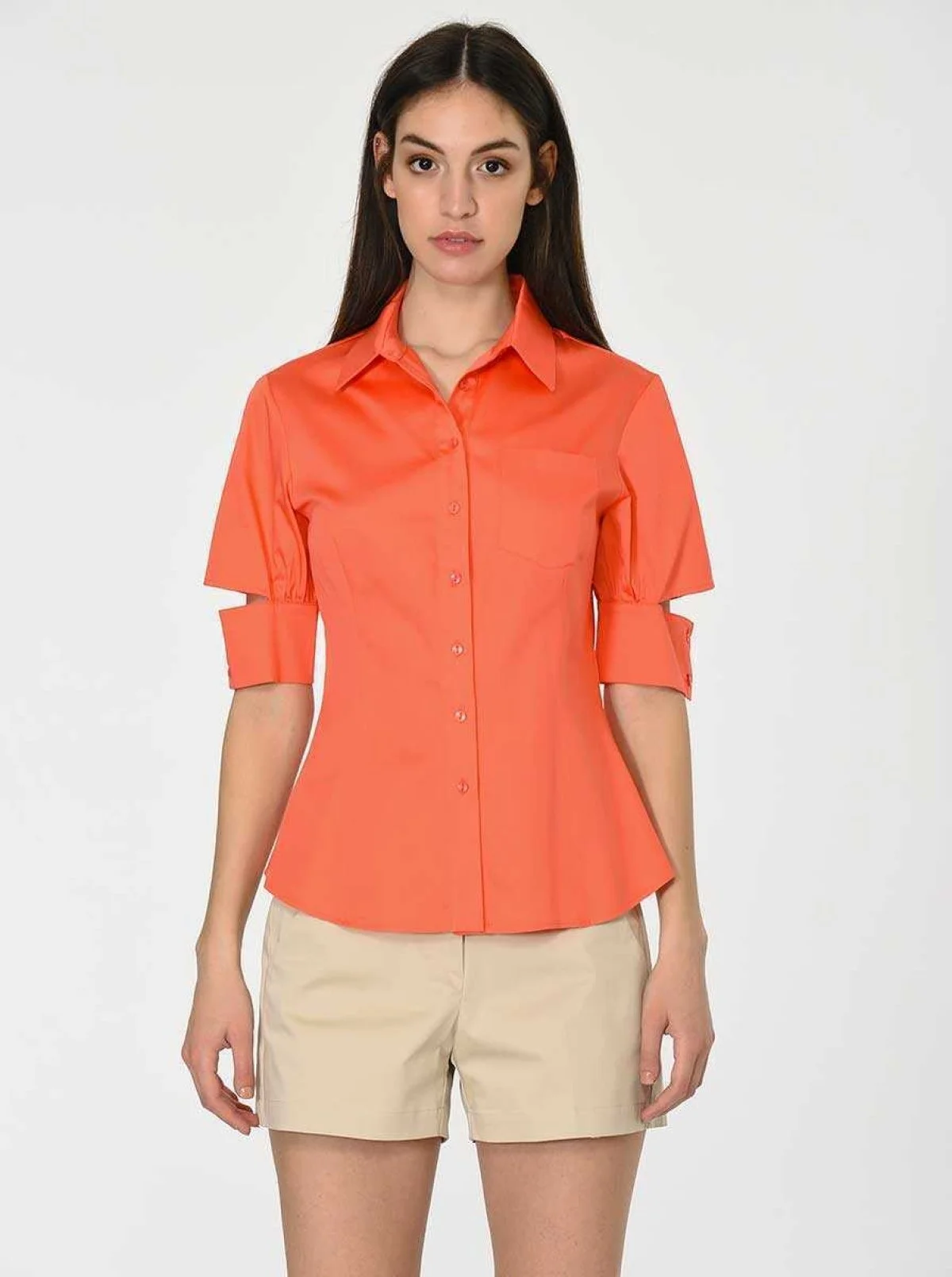 Kol Detaylı Kadın Gömlek Mercan - 1
