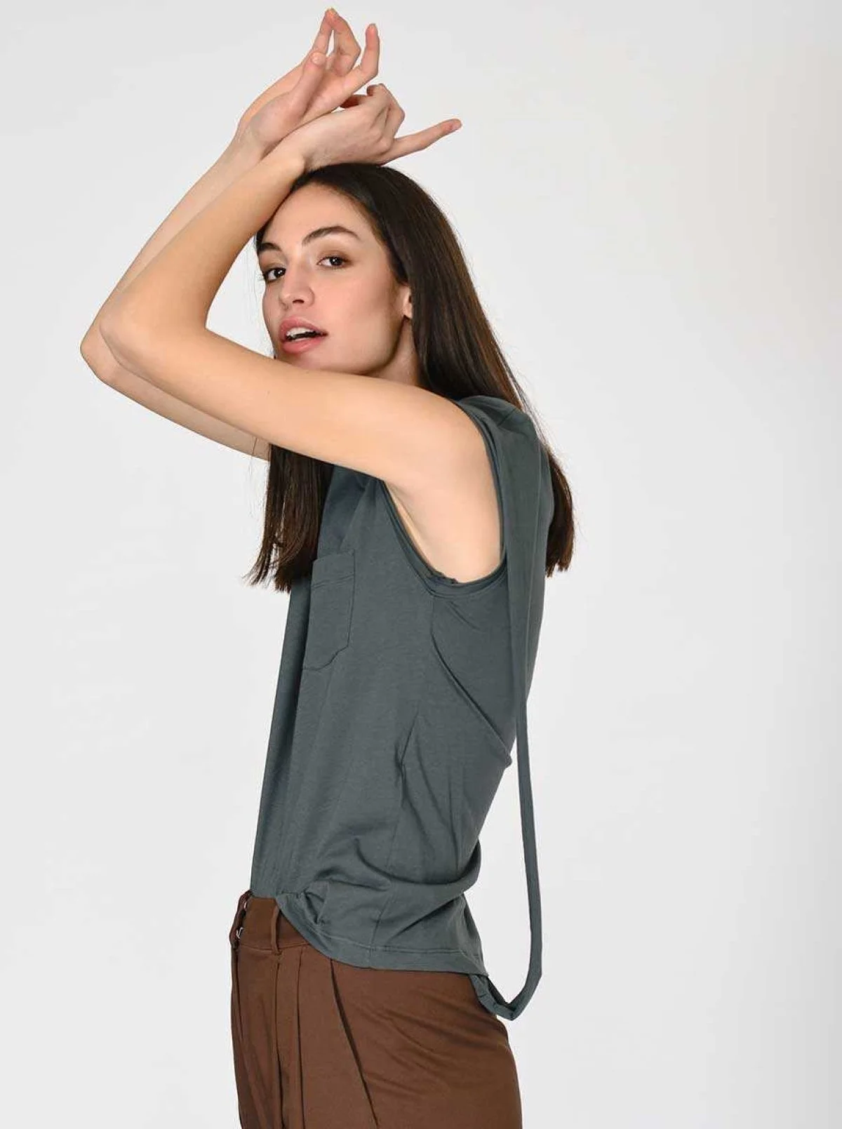 Kol Detaylı Kadın T-Shirt Antrasit - 4