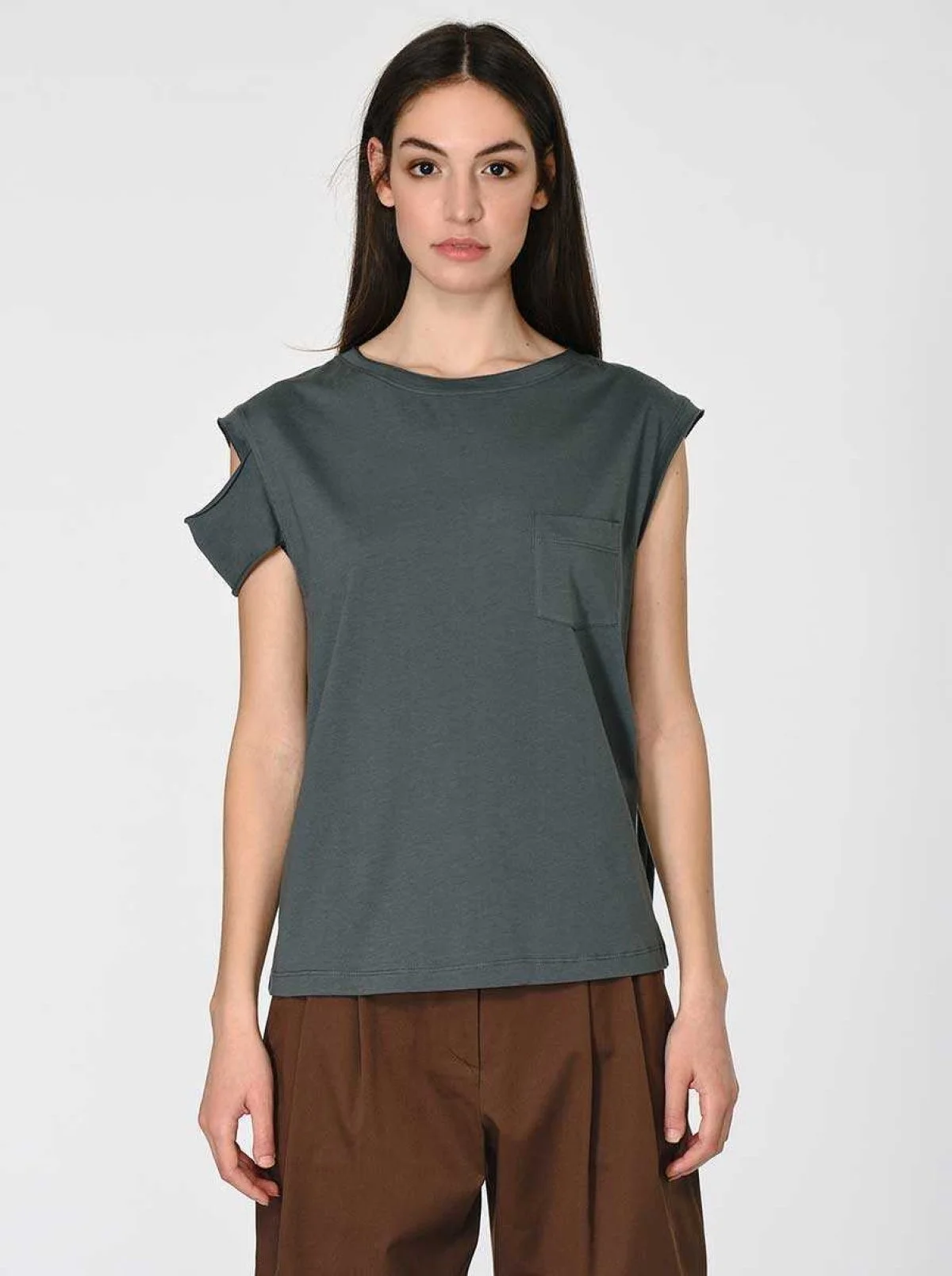 Kol Detaylı Kadın T-Shirt Antrasit - 1