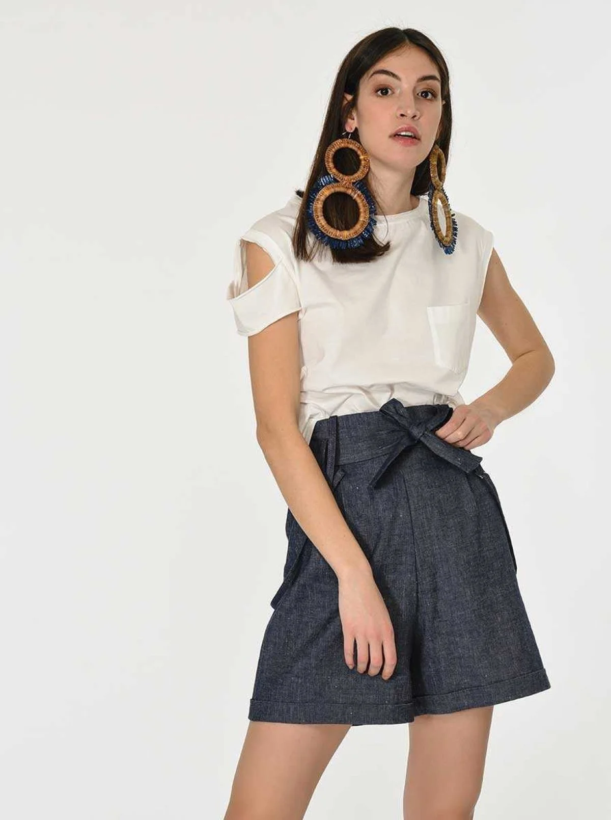 Kol Detaylı Kadın T-Shirt Ekru - 3