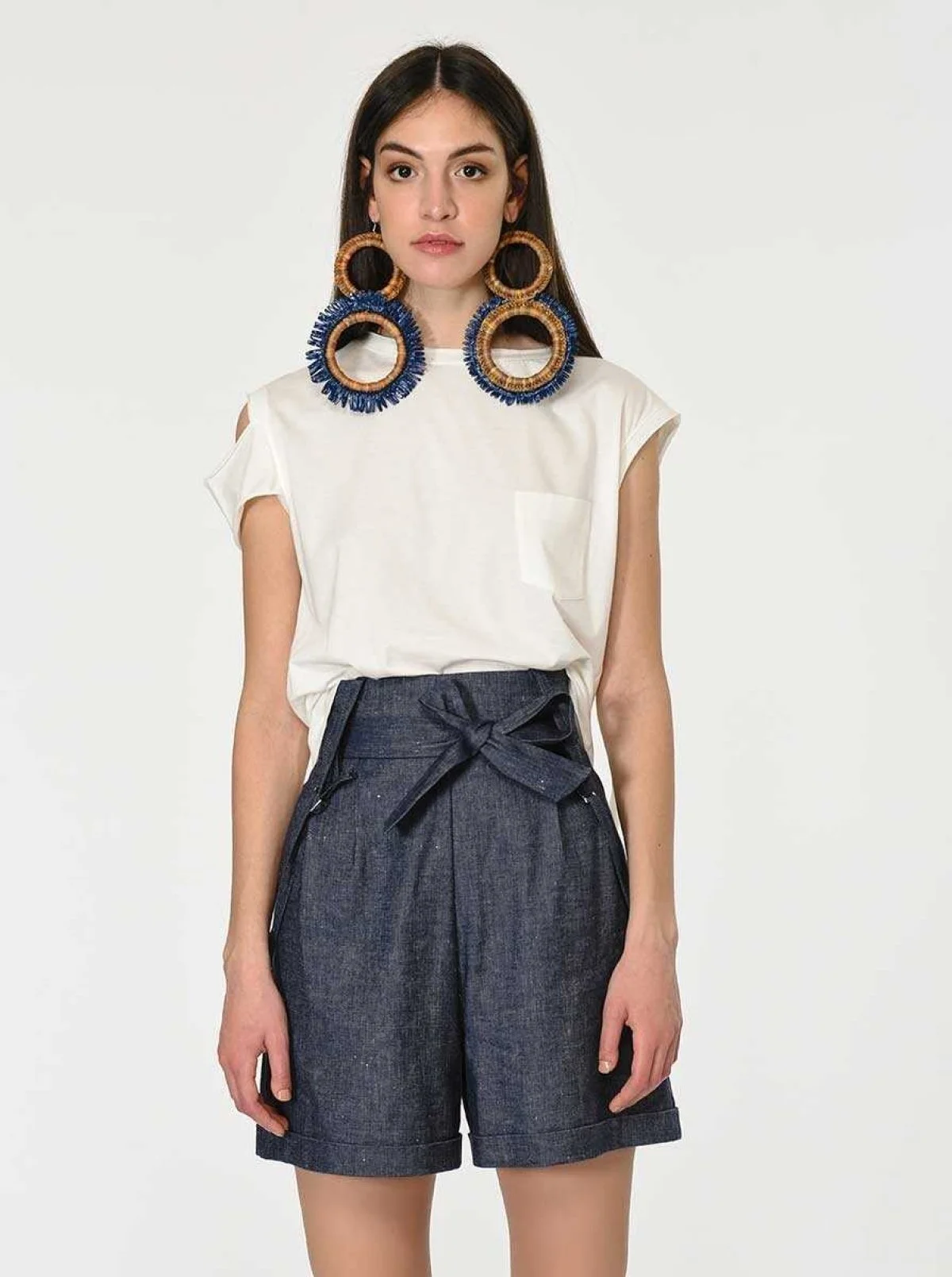 Kol Detaylı Kadın T-Shirt Ekru - 1