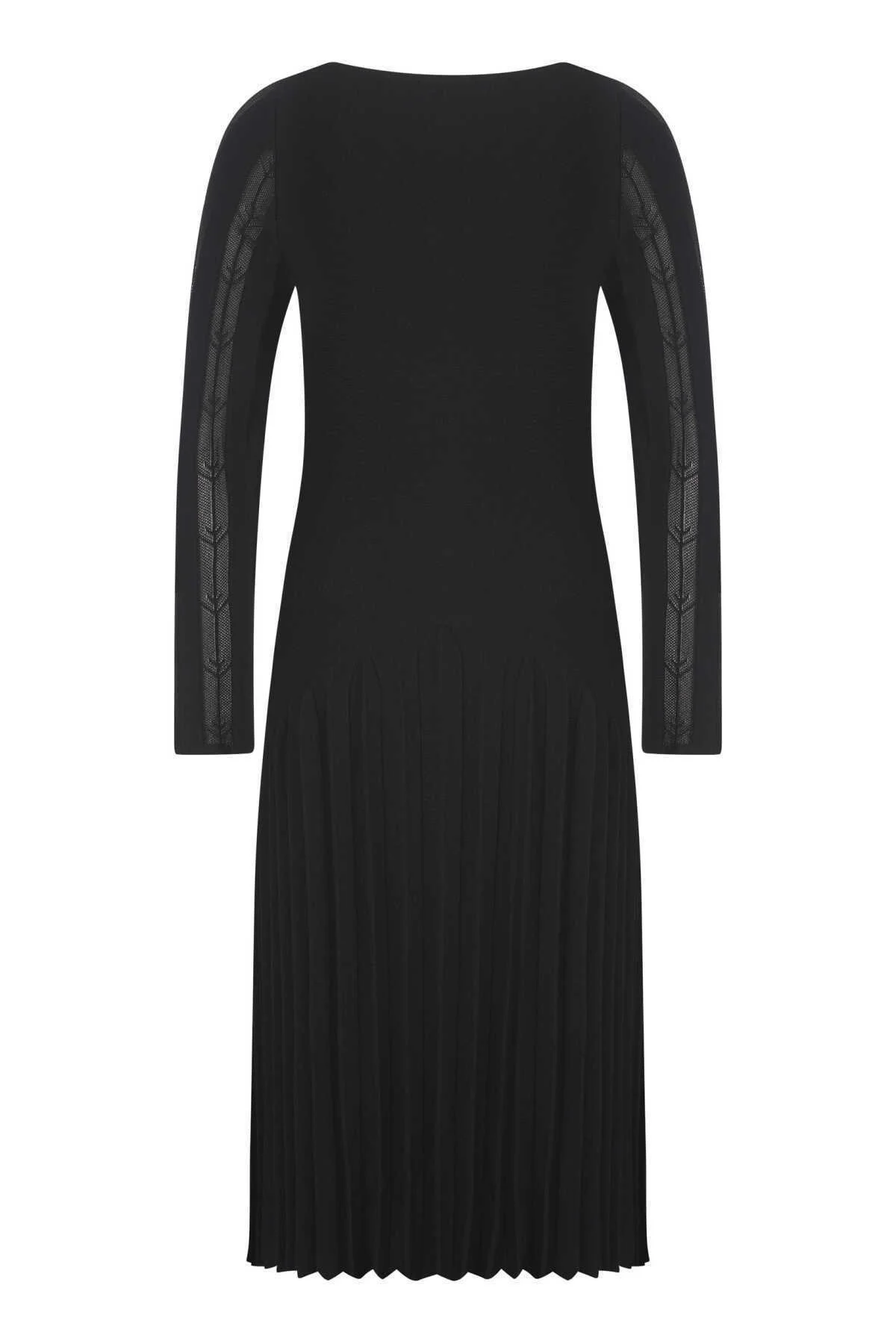  Kol Detaylı Triko Elbise Siyah - 5