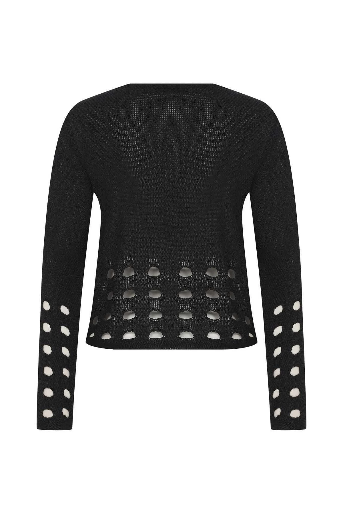 Kol Ve Bel Detaylı Kadın Triko Siyah - 5