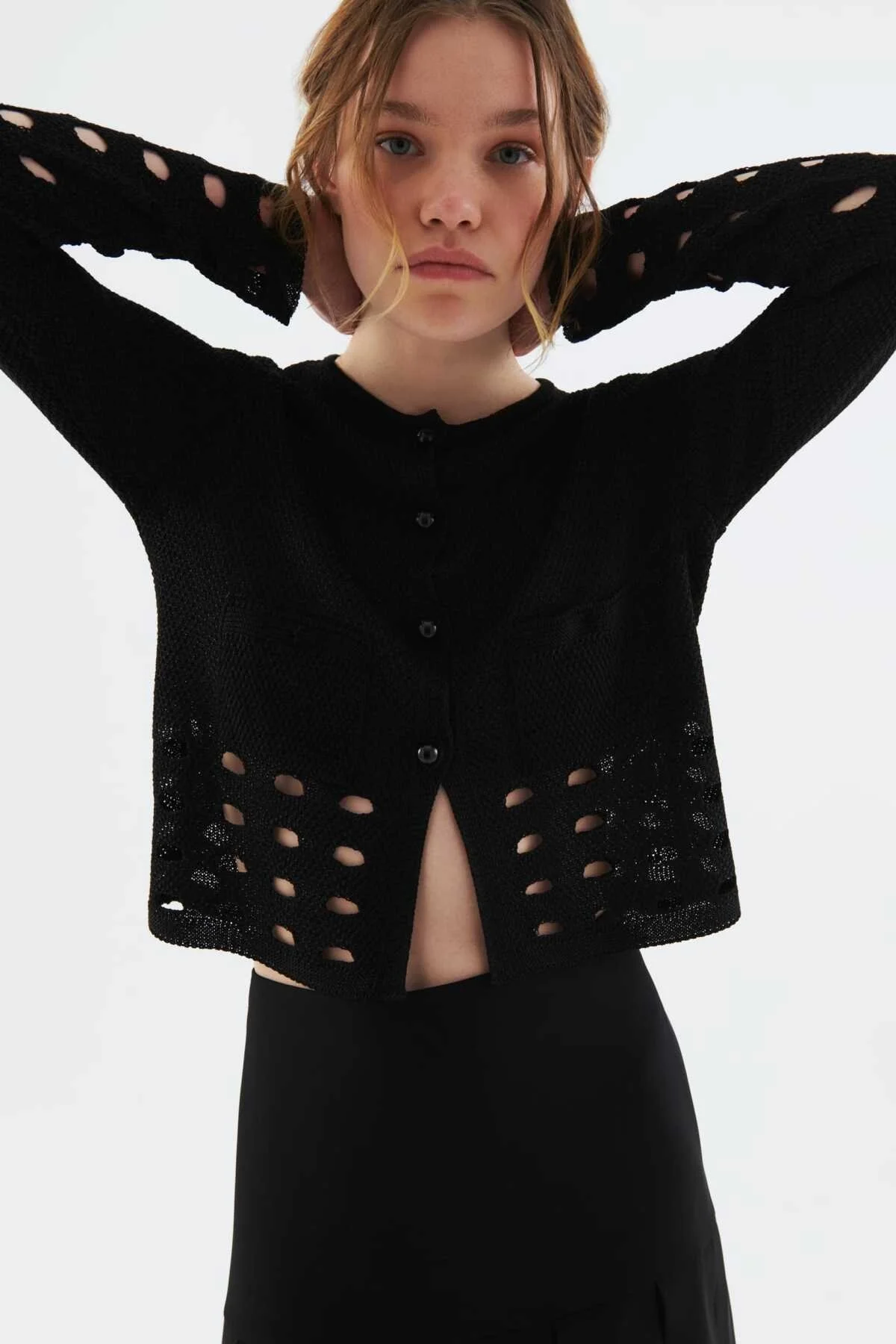 Kol Ve Bel Detaylı Kadın Triko Siyah - 1