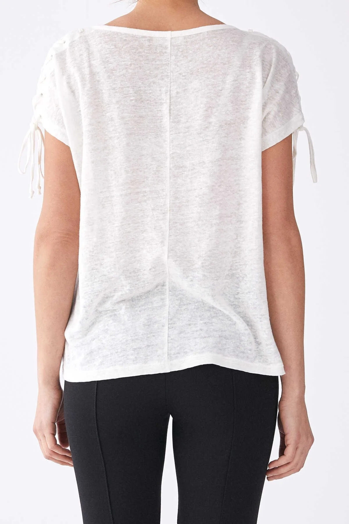 Kolları Bağcık Detaylı T-Shirt Ekru - 2