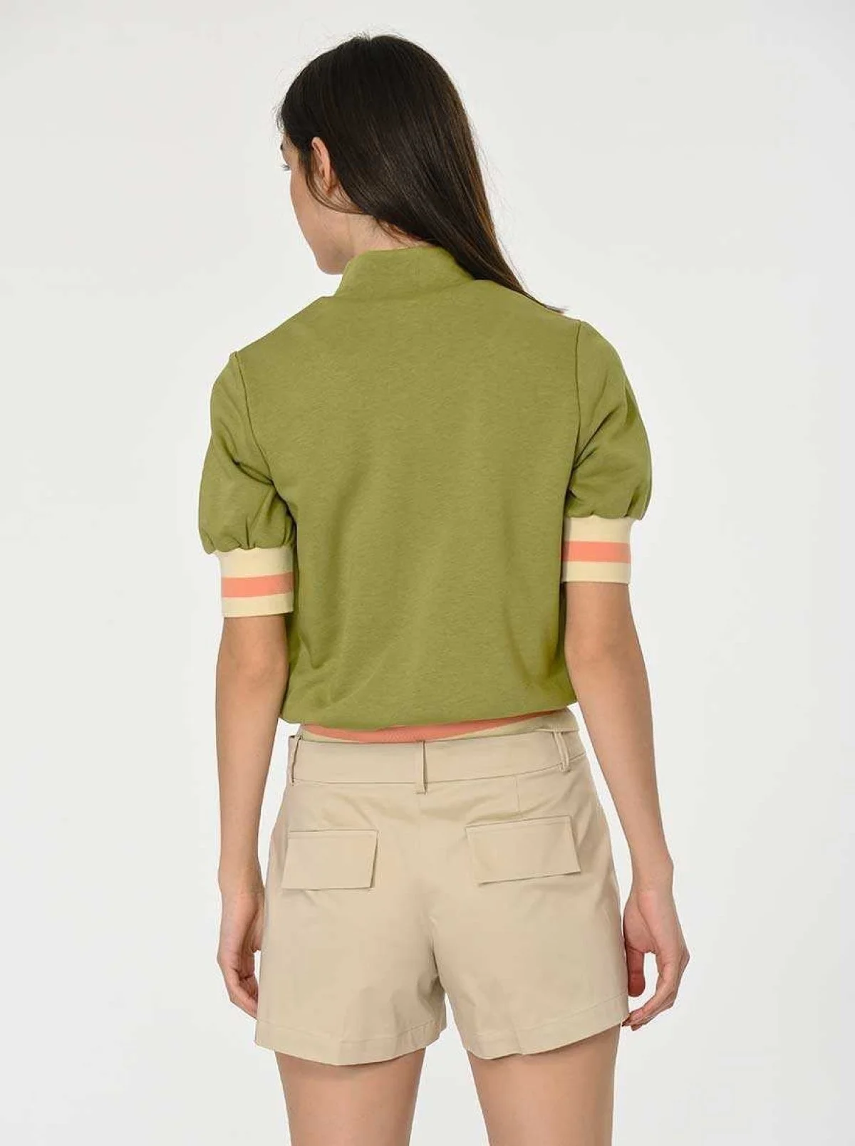 Kolları Detaylı Fermuarlı Sweatshirt Yeşil - 2