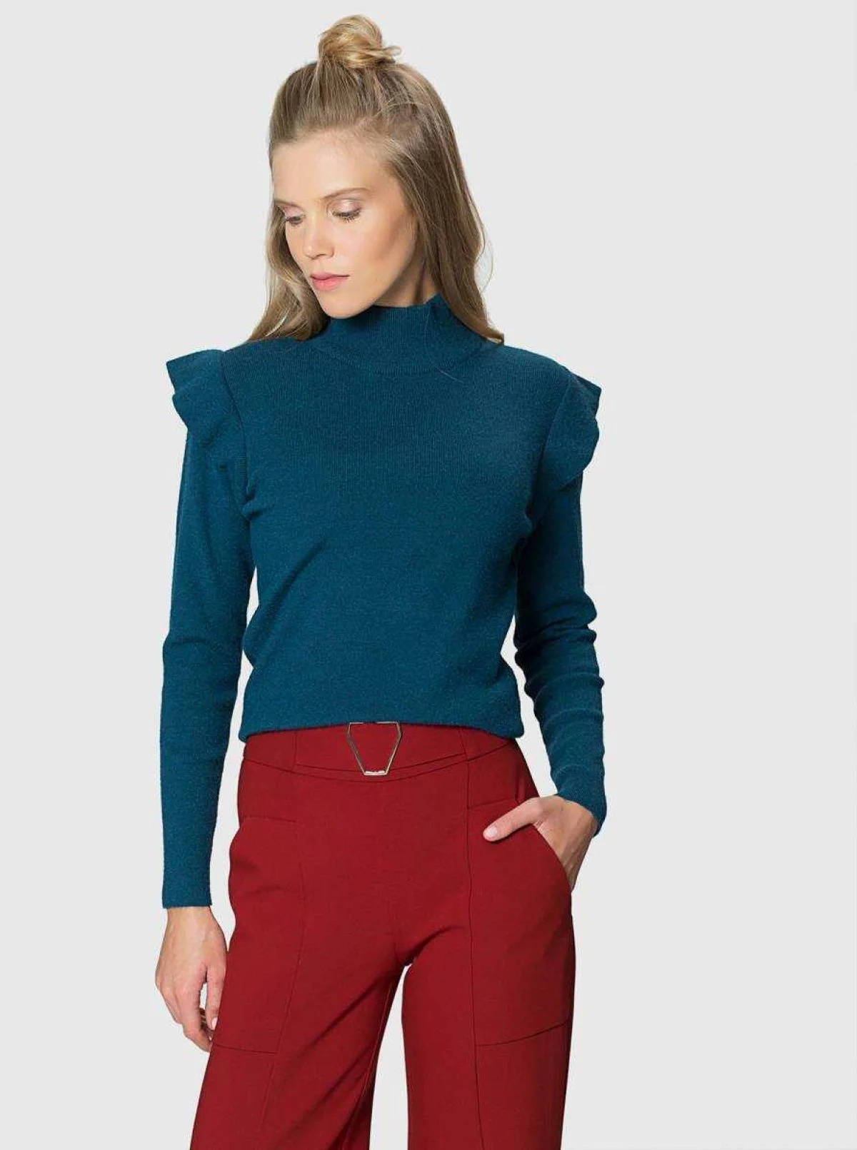  Kolları Detaylı Triko Petrol - 4