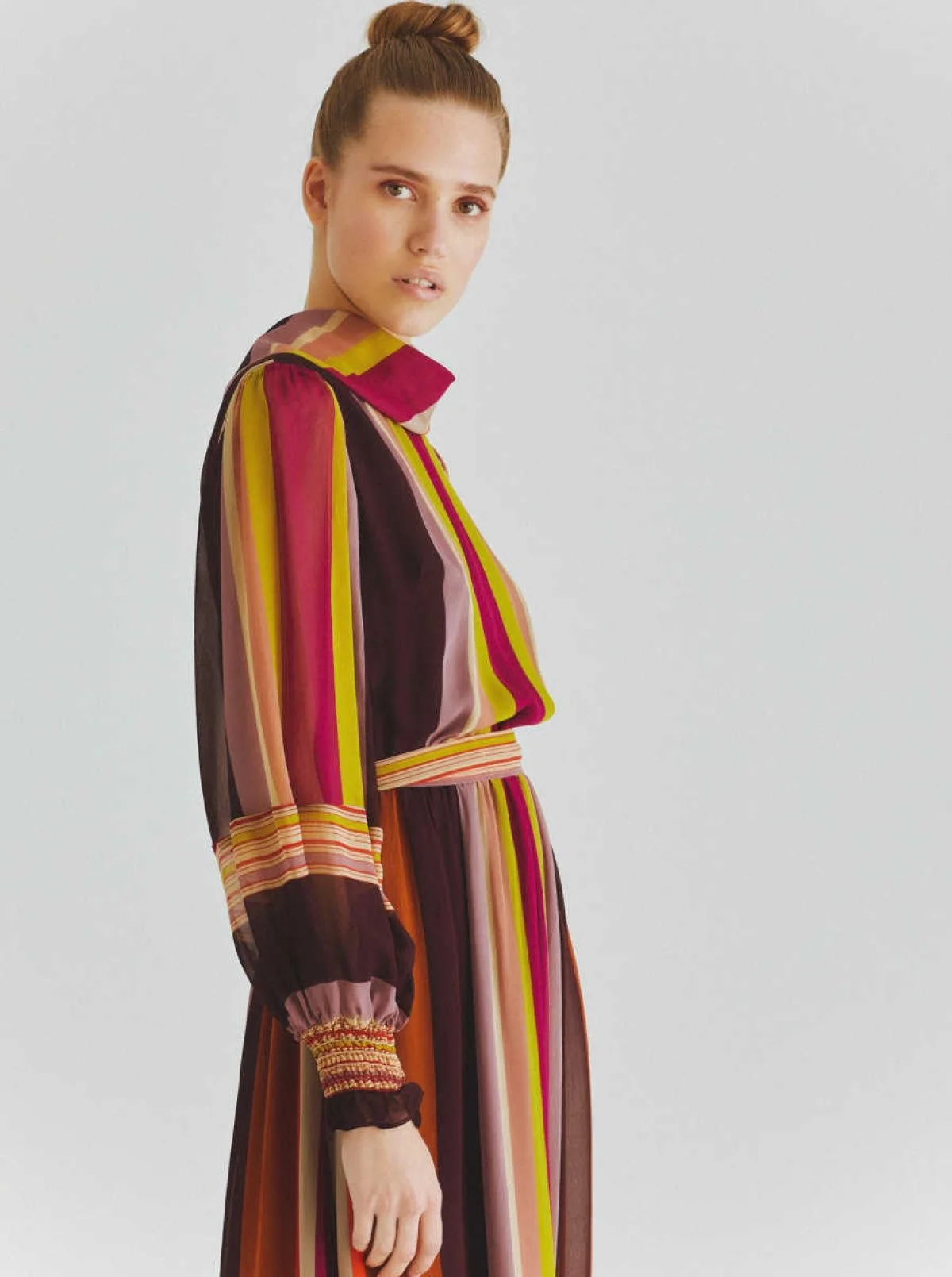  Kolları Lastikli Kuşaklı Renkli Uzun Elbise Standart Renk - 3