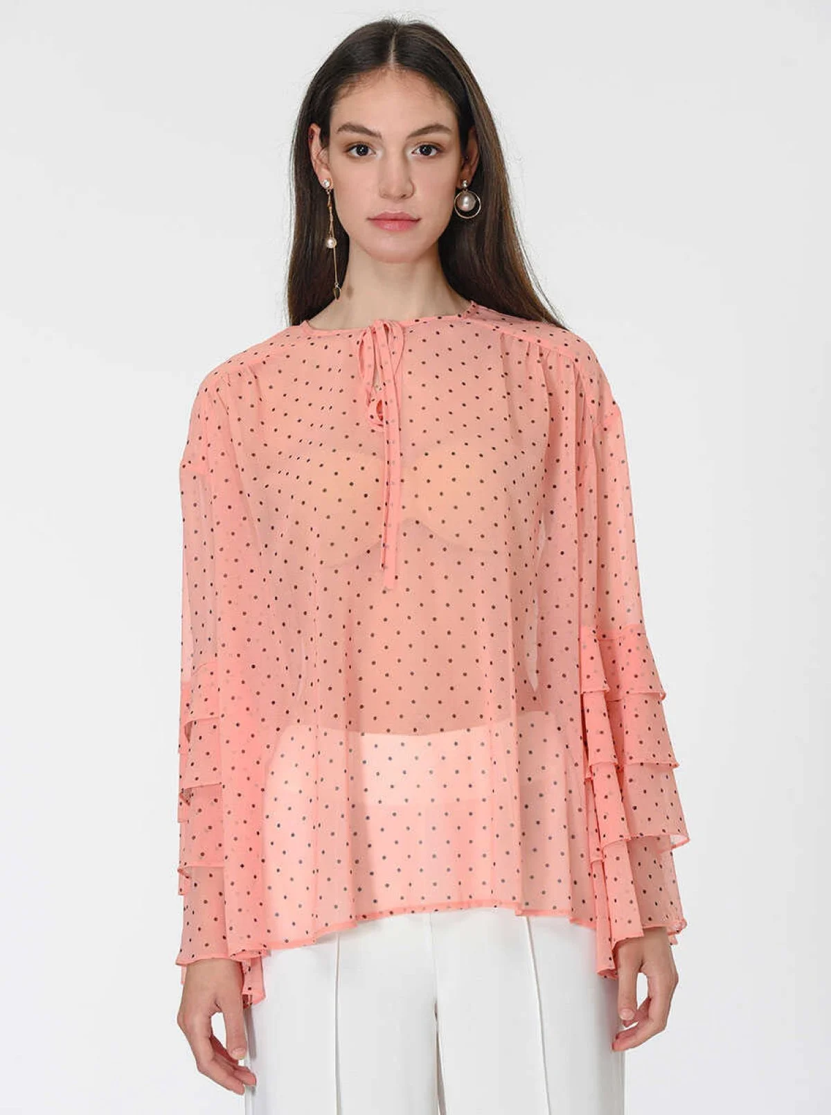 Kolları Volanlı Bluz Pembe - 1