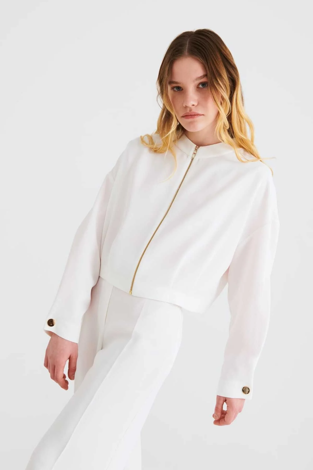 Kollu Kadın Ceket Beyaz - 1