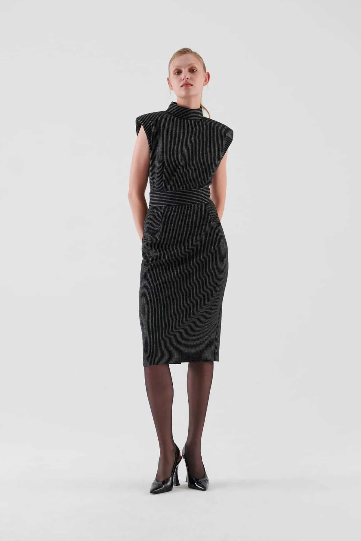  Kolsuz Çizgili Abiye Elbise Standart Renk - 1