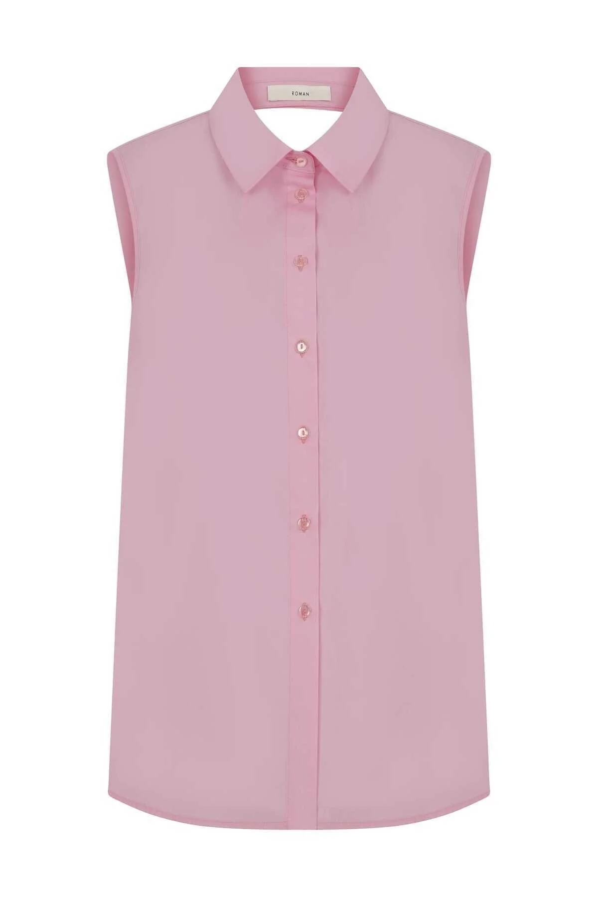 Kolsuz Düğmeli Kadın Gömlek Pembe - 4