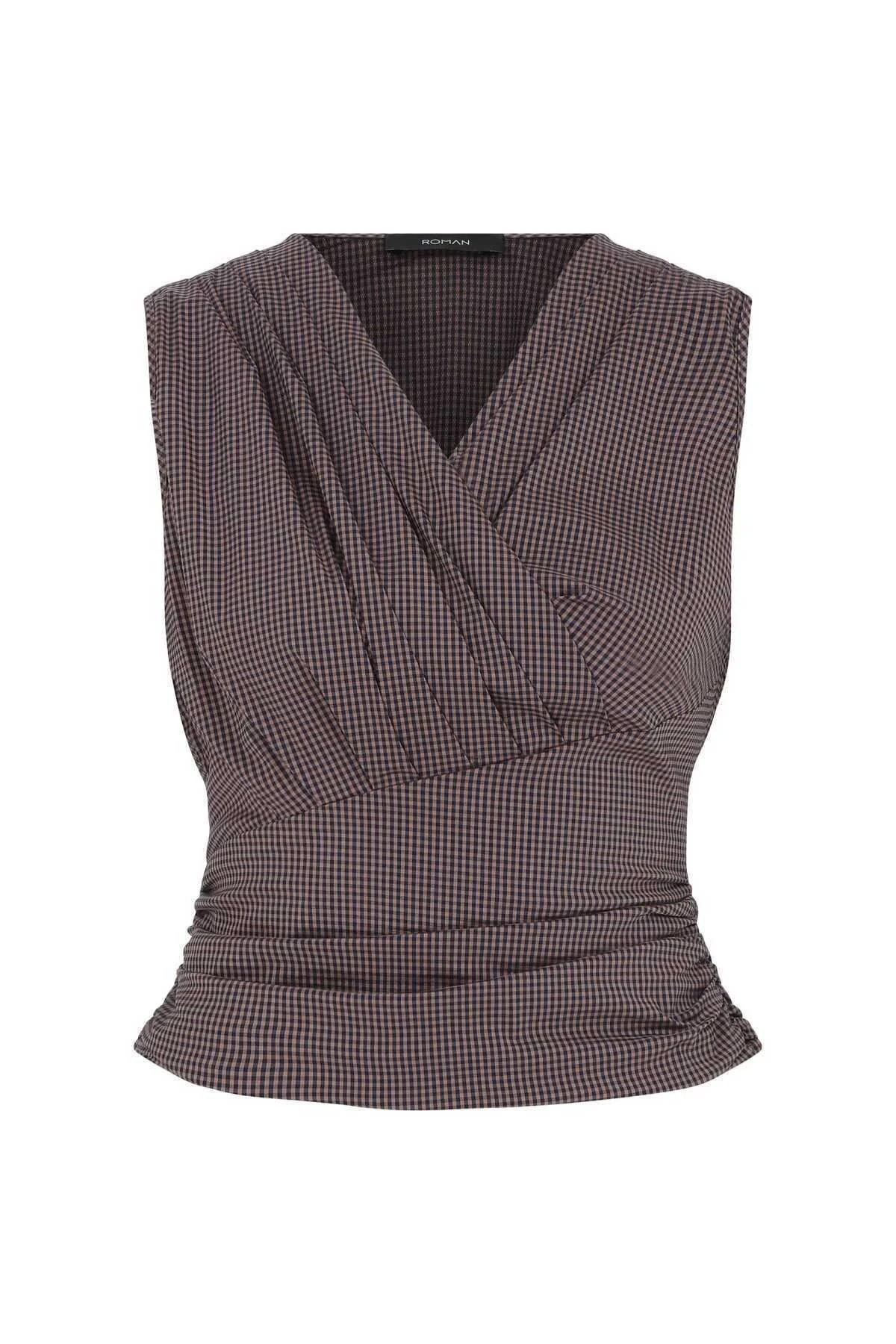 Kolsuz Kruvaze Bluz Siyah-Beyaz - 4