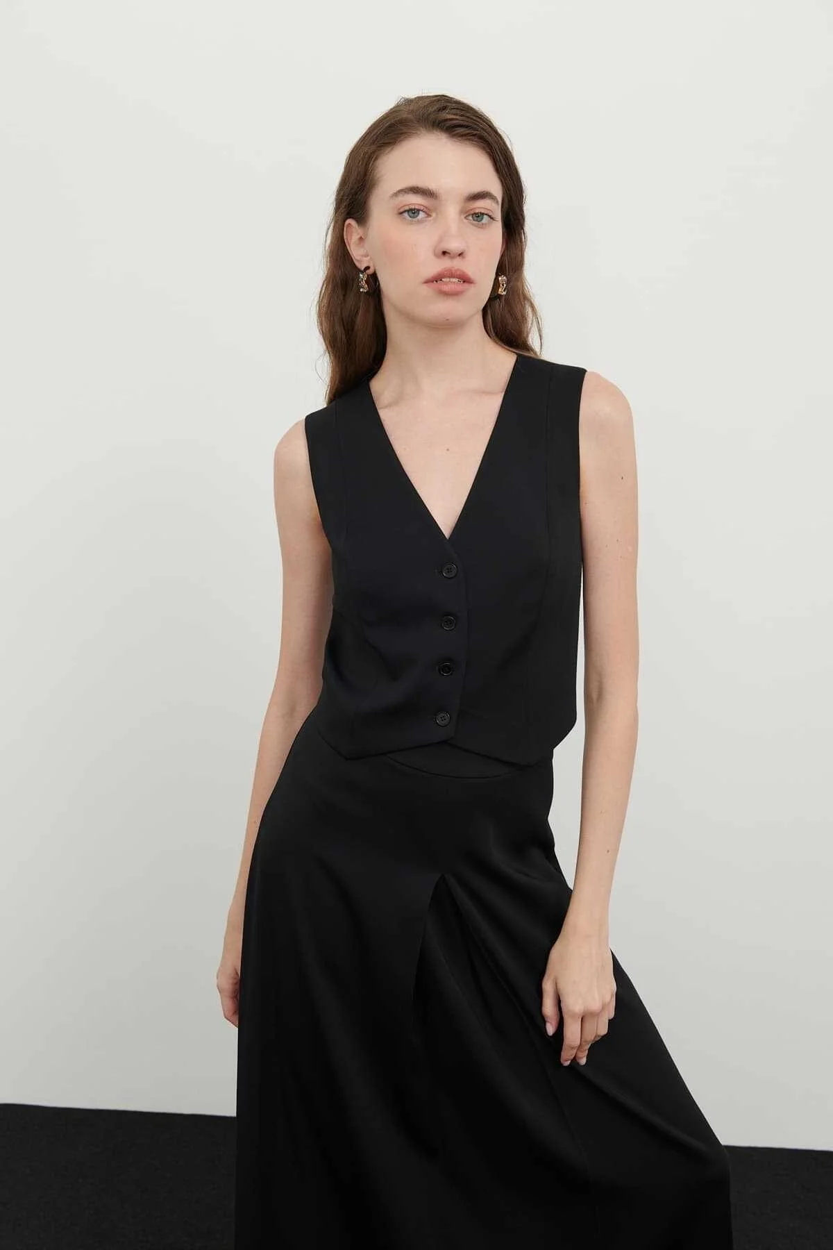 Crep V Yaka Viscon Yelek Siyah - 1