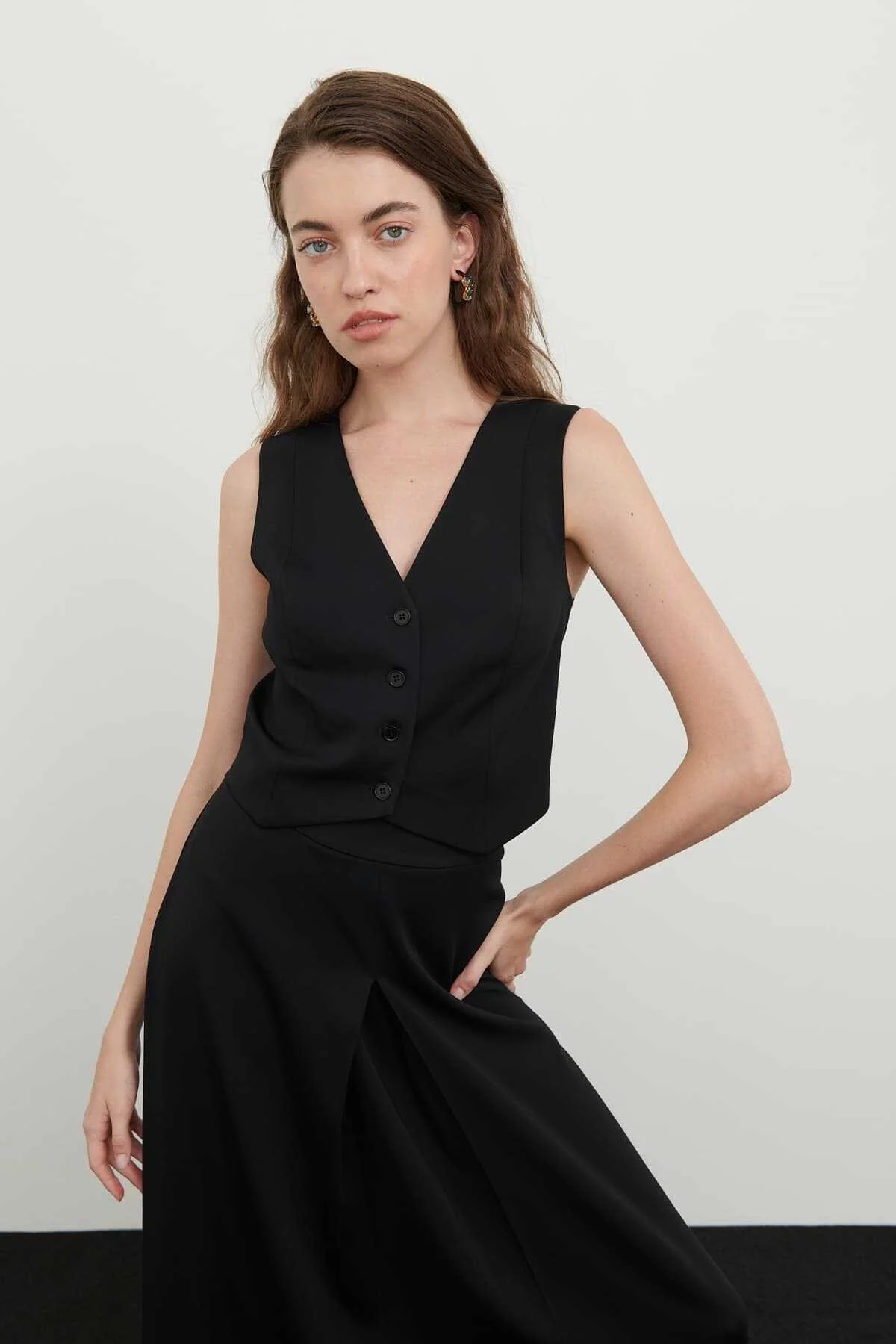 Crep V Yaka Viscon Yelek Siyah - 3