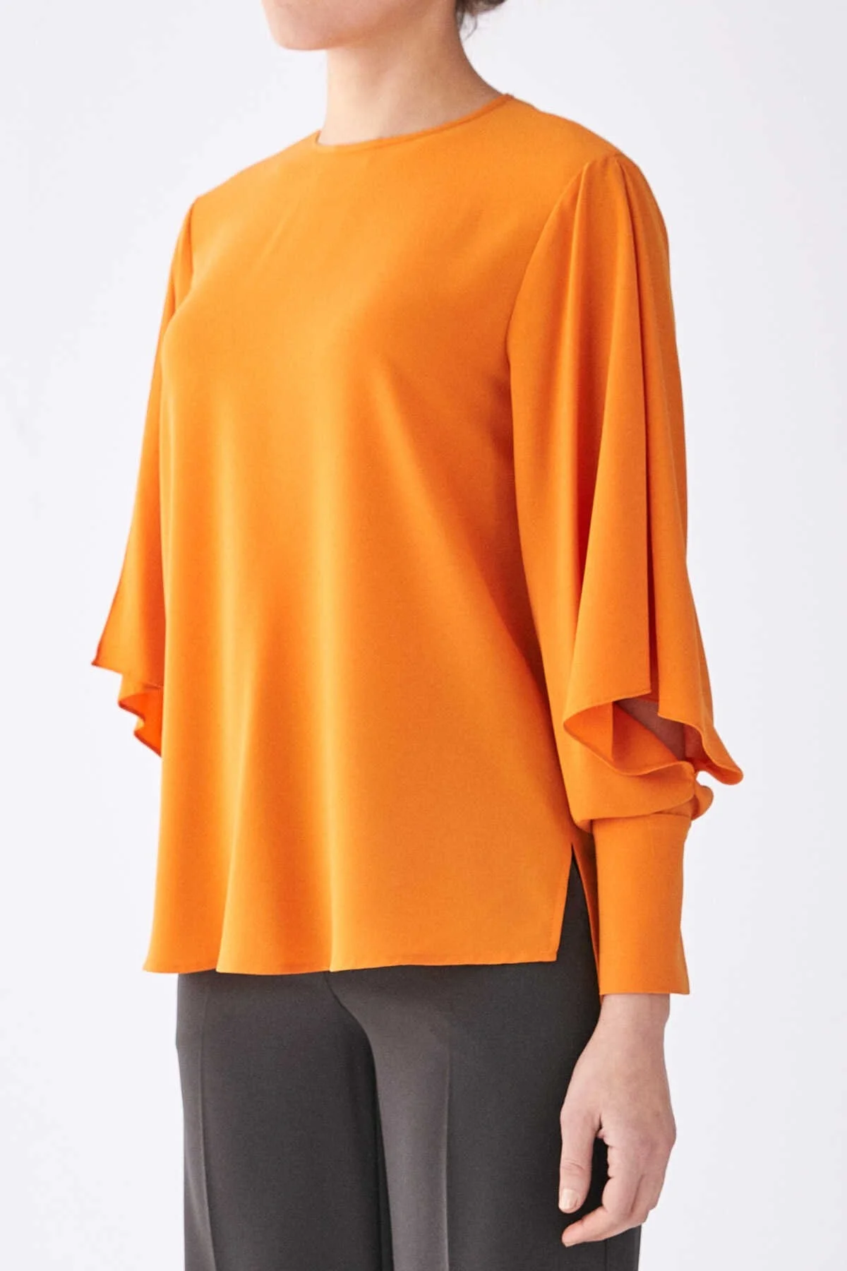  Kolu Fırfır Detaylı Bluz Oranj - 3