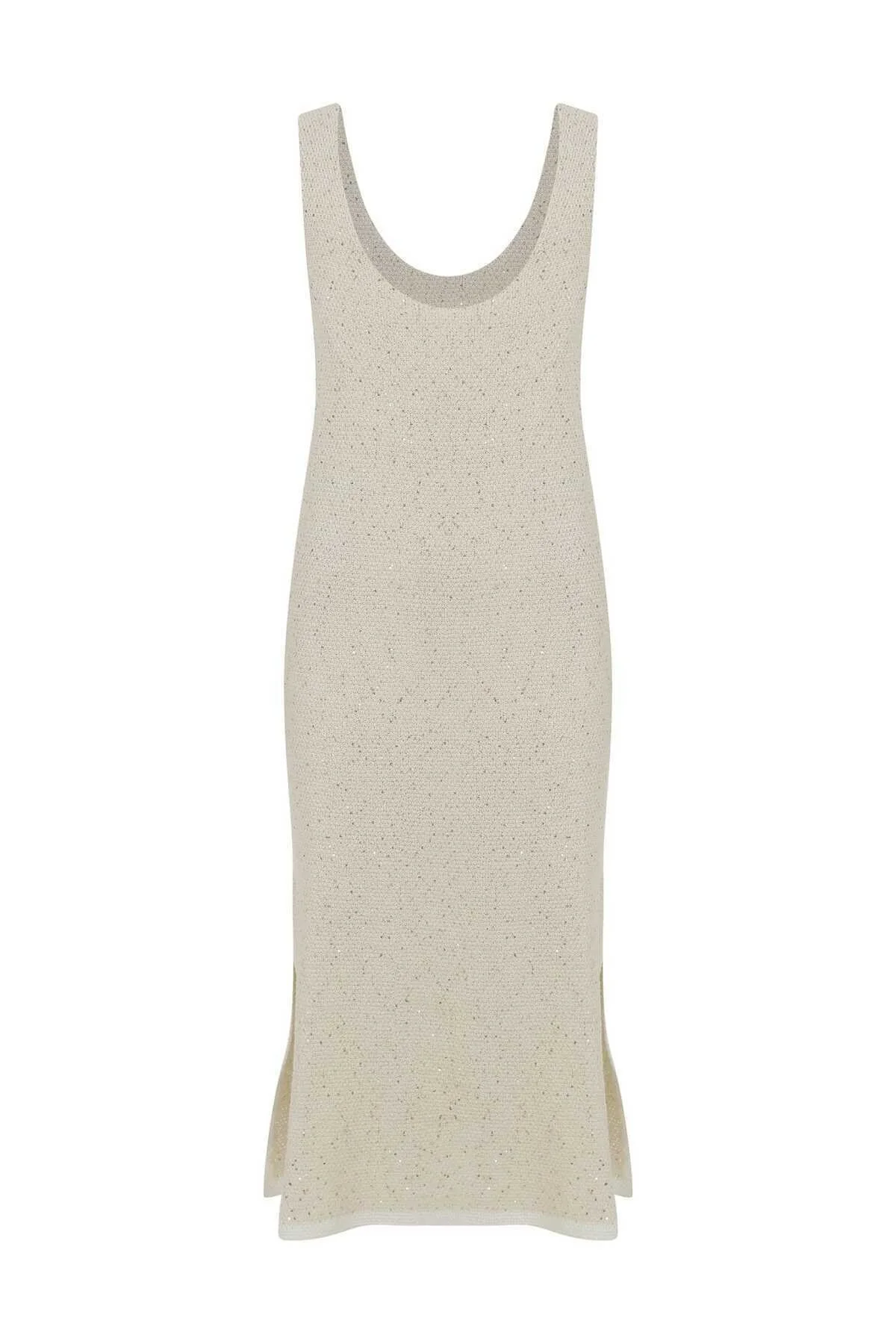 Krem Triko Günlük Elbise Naturel - 5