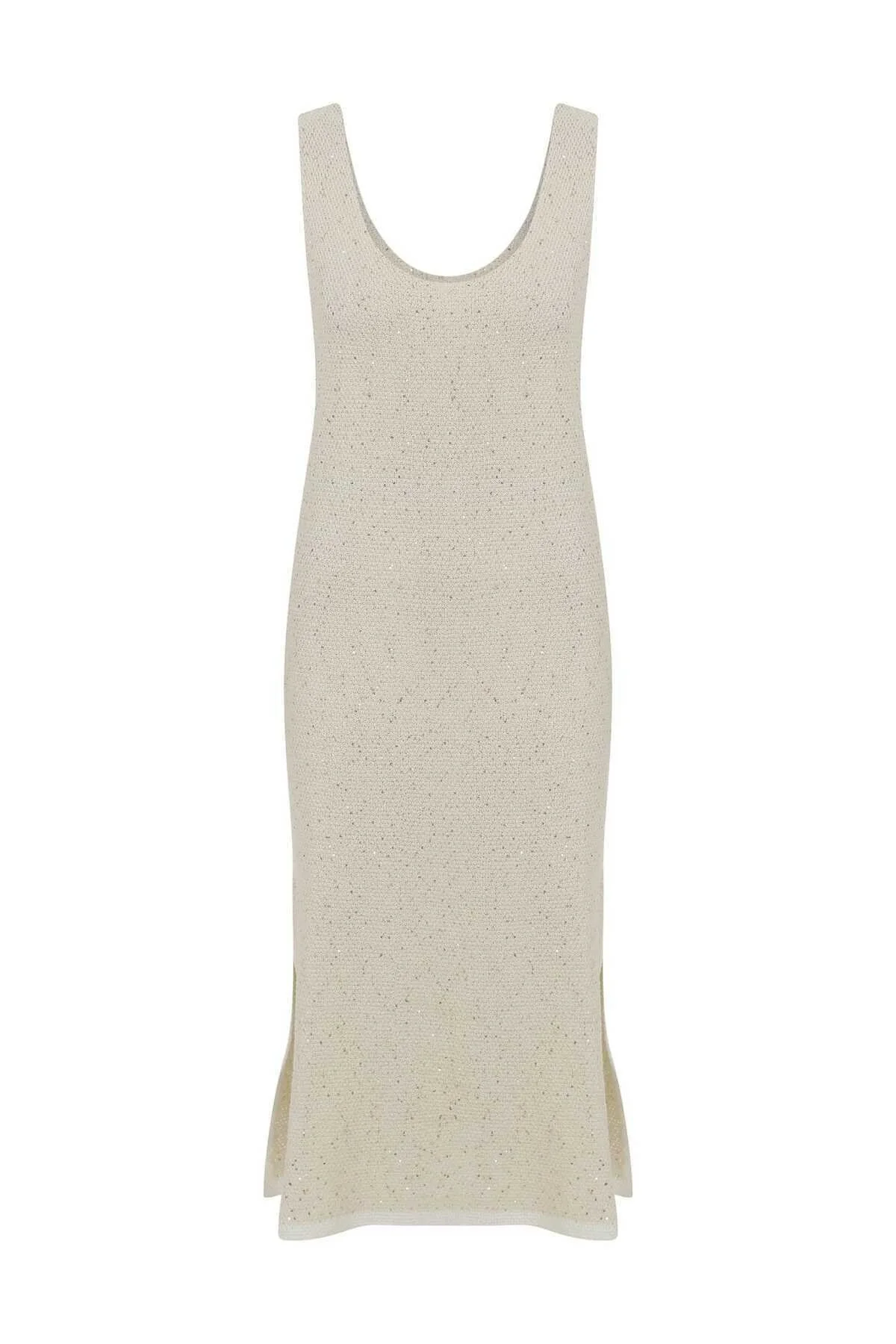 Krem Triko Günlük Elbise Naturel - 4