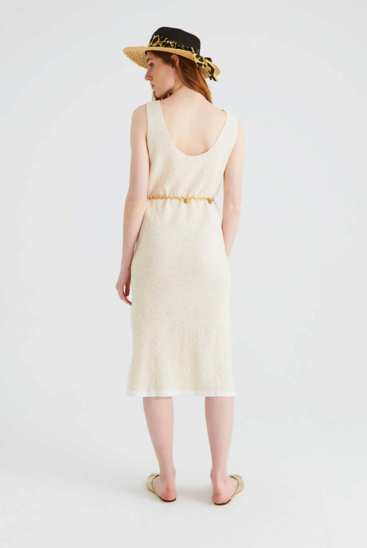 Krem Triko Günlük Elbise Naturel - 2