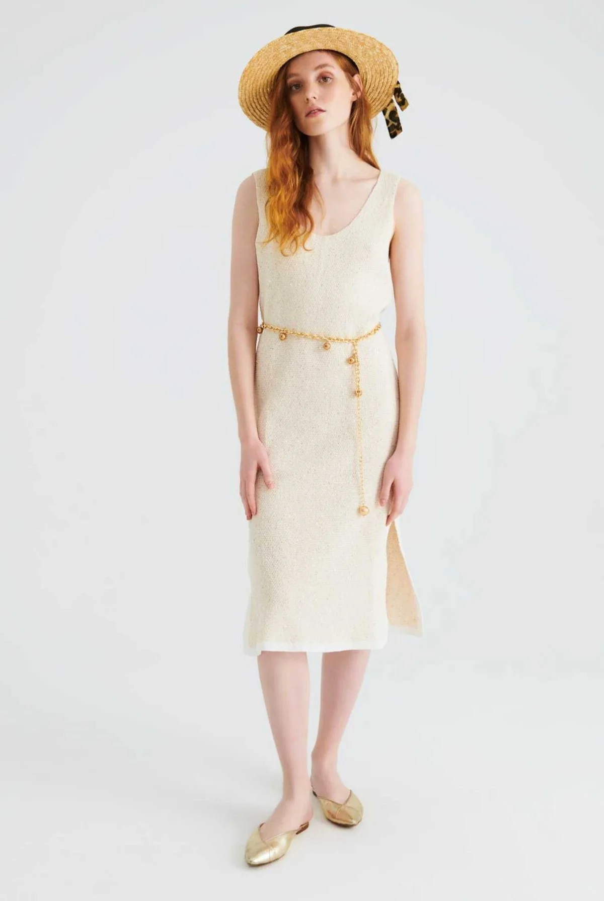 Krem Triko Günlük Elbise Naturel - 1