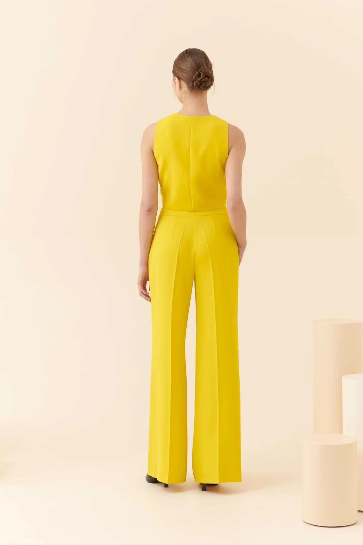  Krep Palazzo Kadın Pantolon Sarı - 2