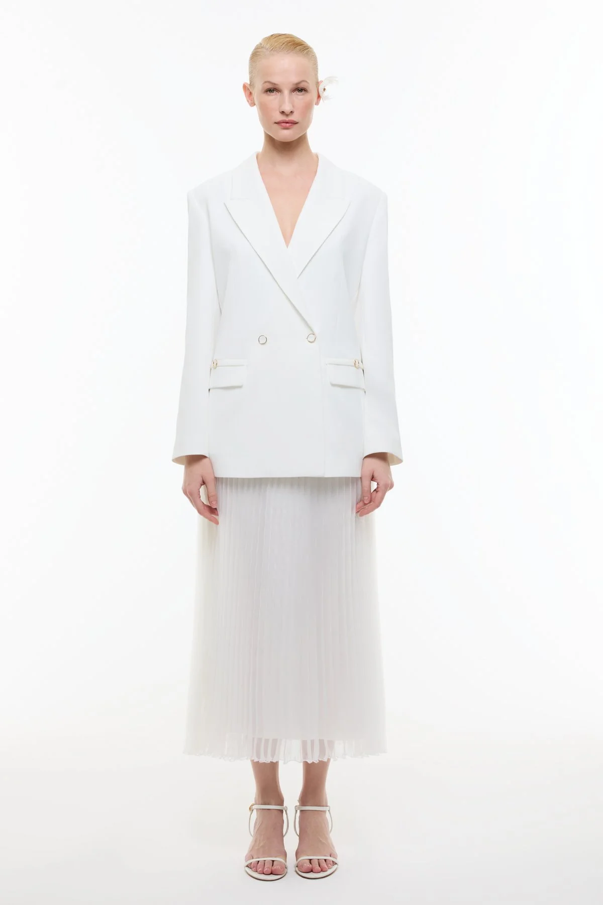 Kruvaze Blazer Ceket Beyaz - 3