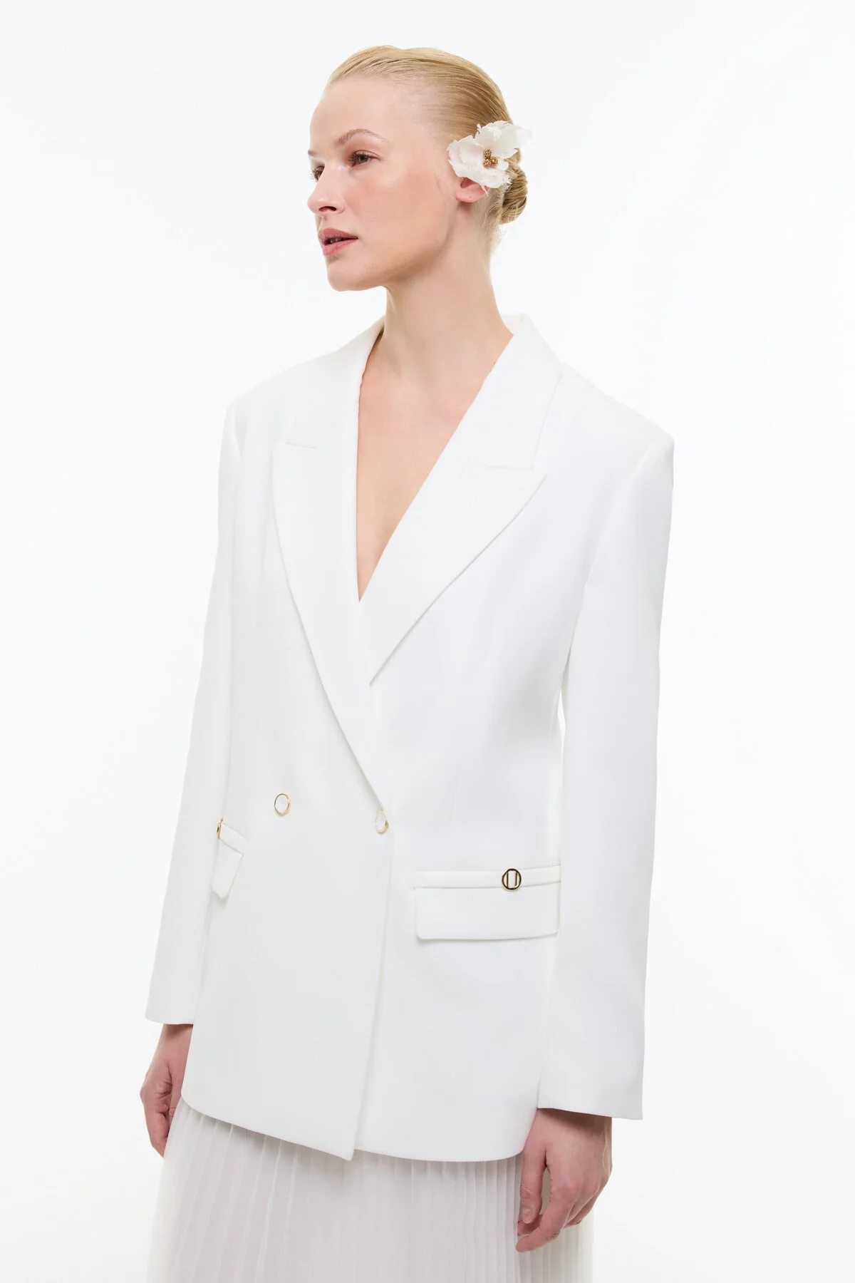 Kruvaze Blazer Ceket Beyaz - 1