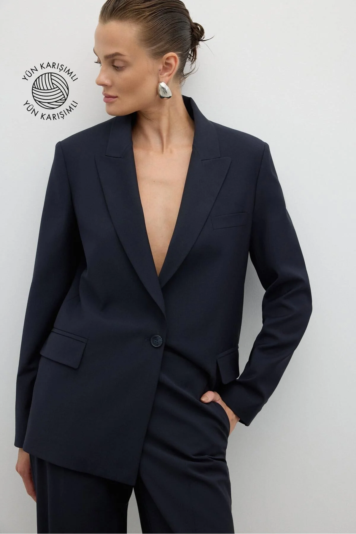 Yün Kruvaze Ceket Lacivert - 1