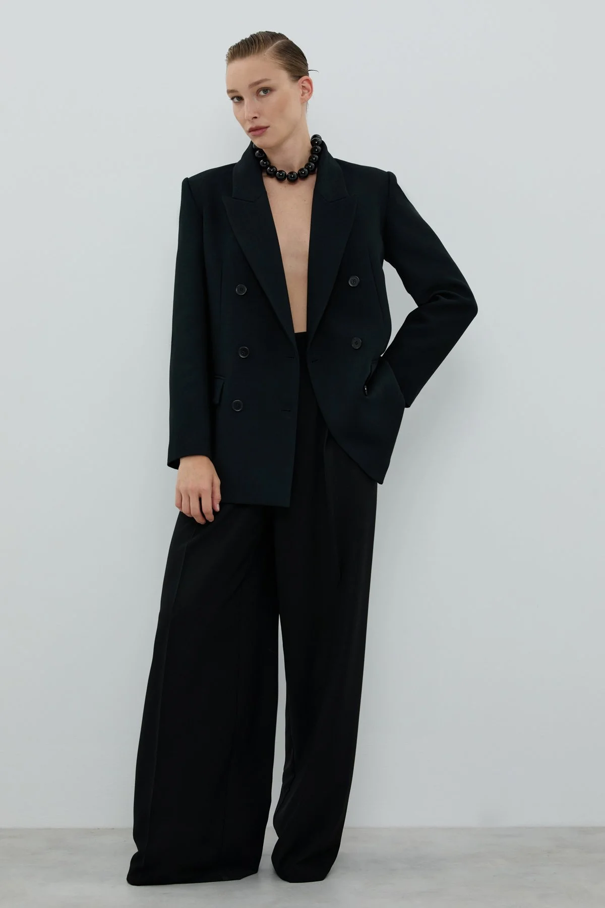 Kruvaze Yün Ceket Siyah - 6