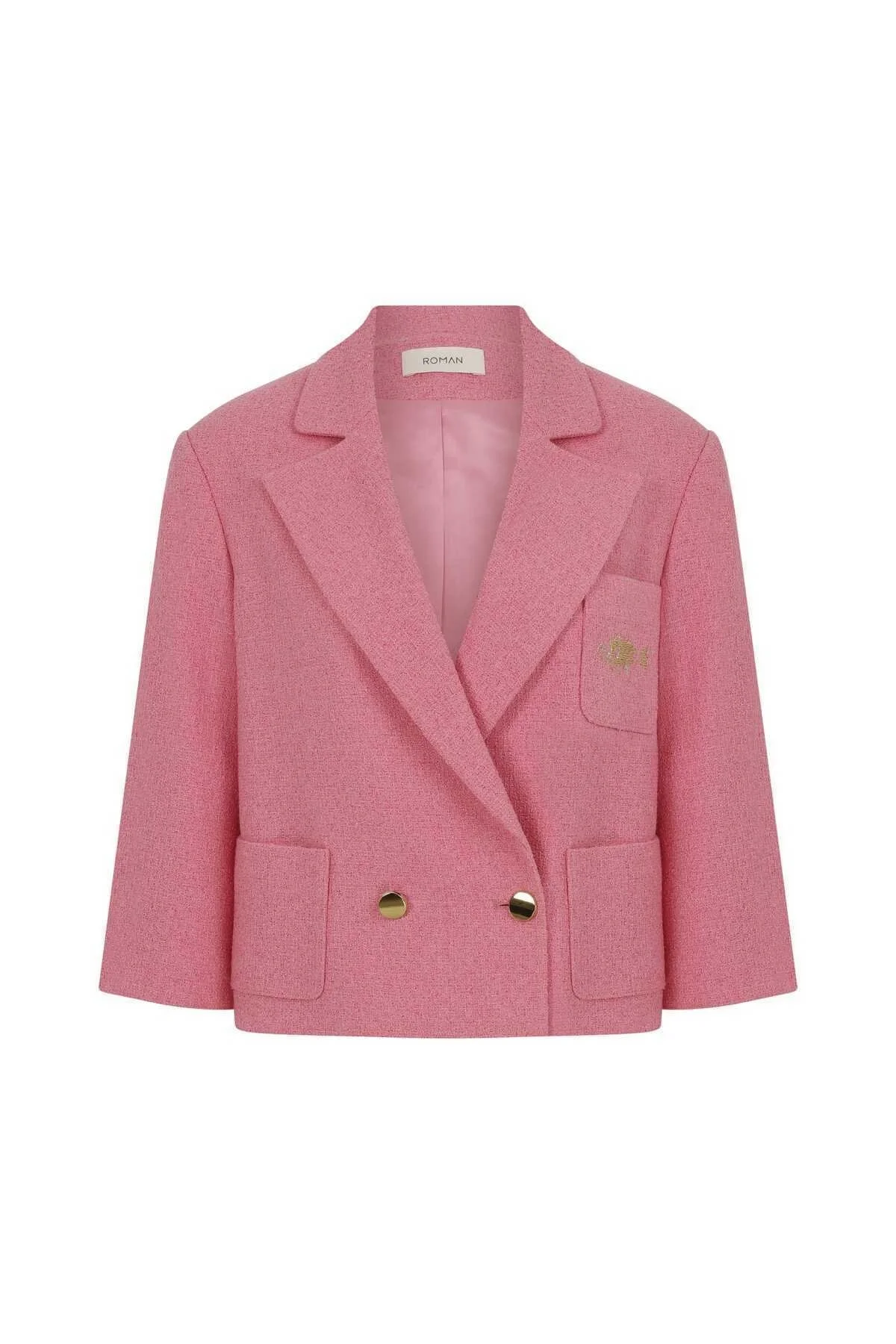 Kruvaze Düğmeli Kadın Ceket Pembe - 4