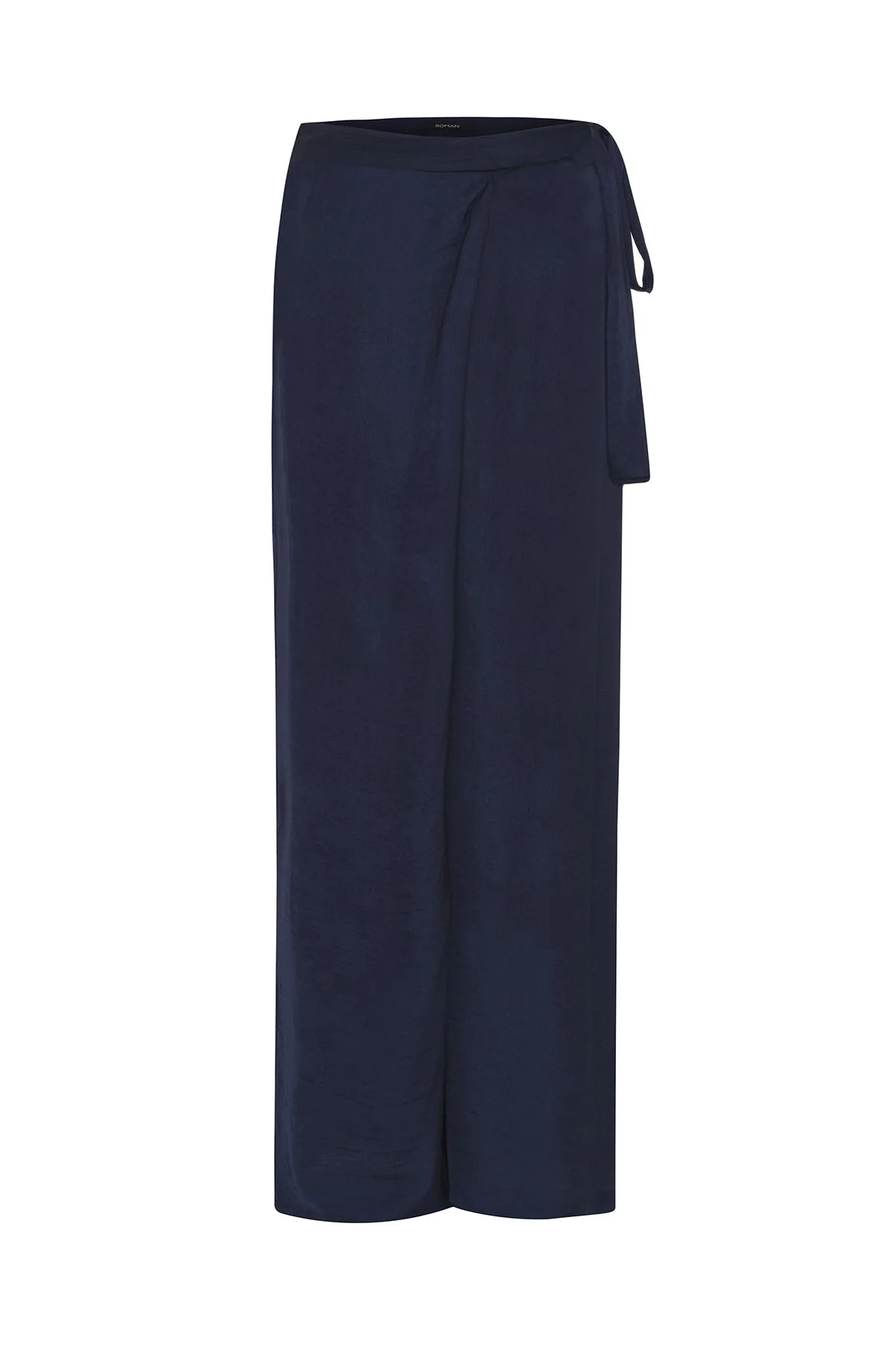 Kruvaze Görünümlü Bağlama Detaylı Geniş Paça Pantolon Lacivert - 5