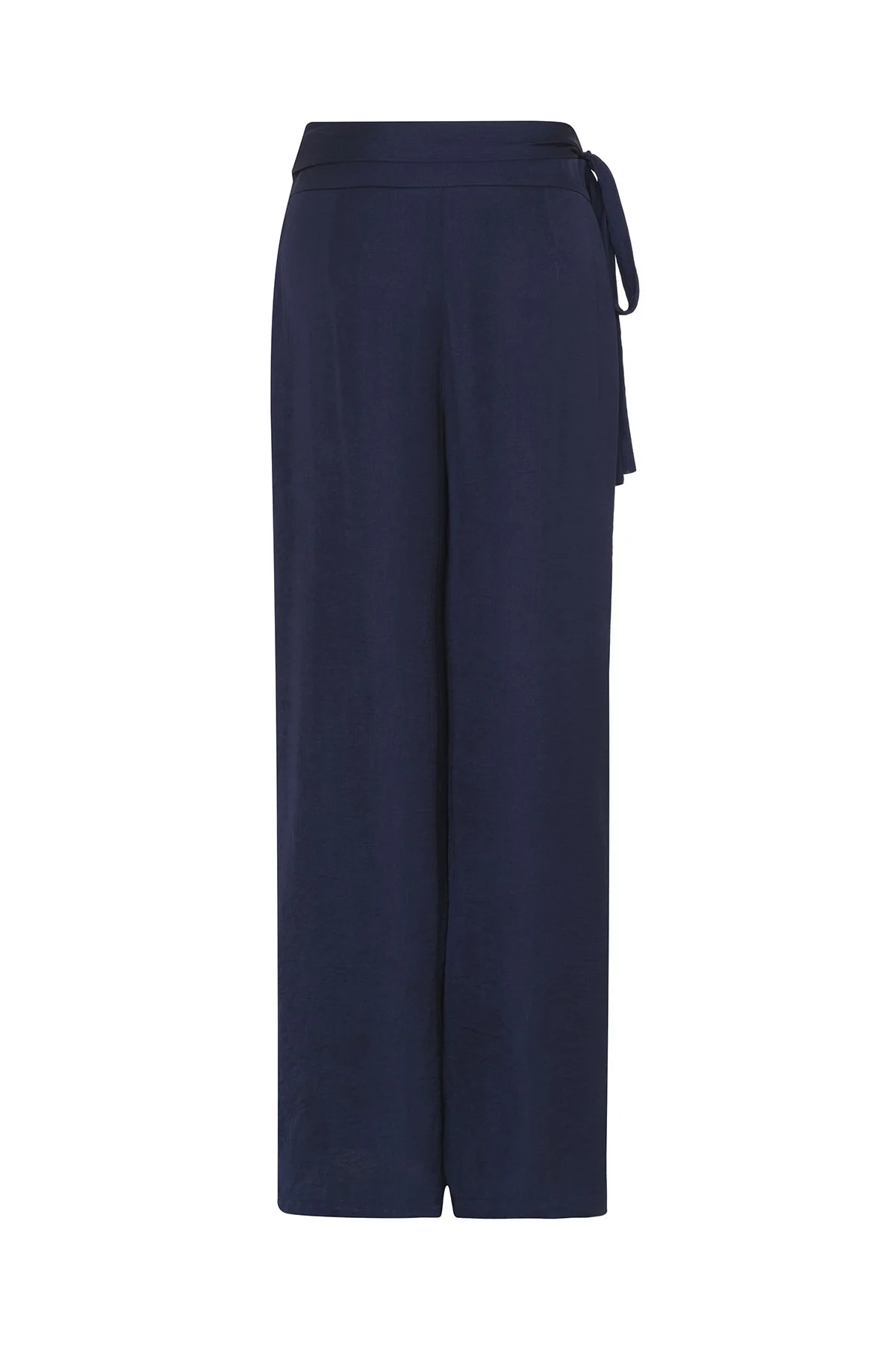 Kruvaze Görünümlü Bağlama Detaylı Geniş Paça Pantolon Lacivert - 6