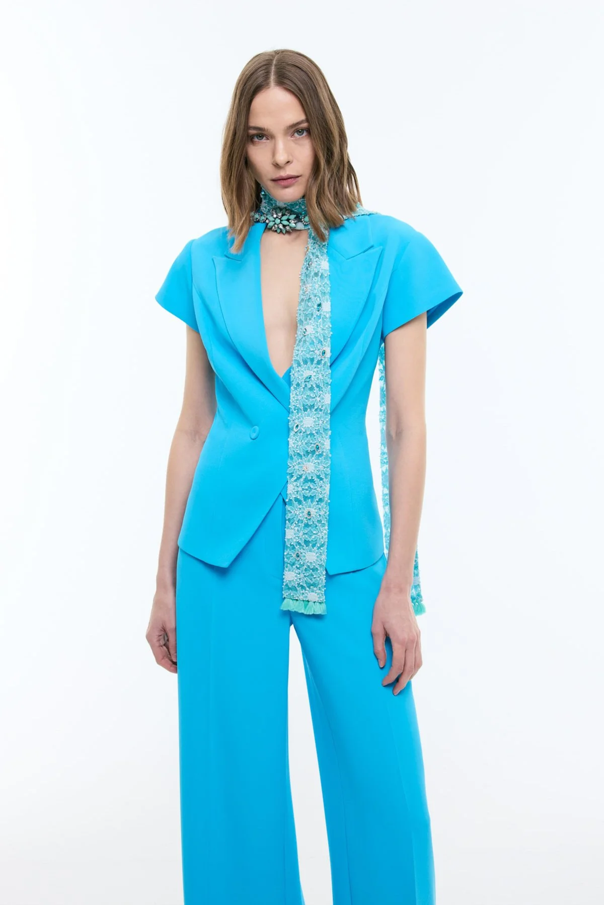 Kruvaze Kısa Kol Ceket Mavi - 1