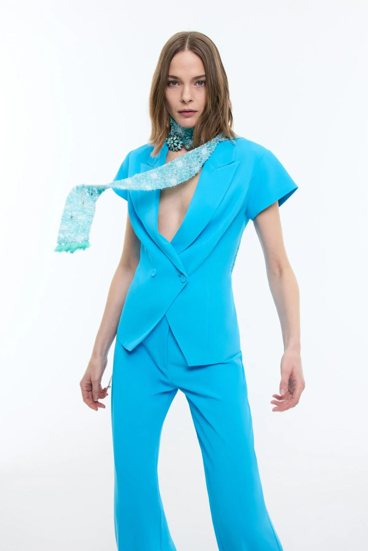 Kruvaze Kısa Kol Ceket Mavi - 3