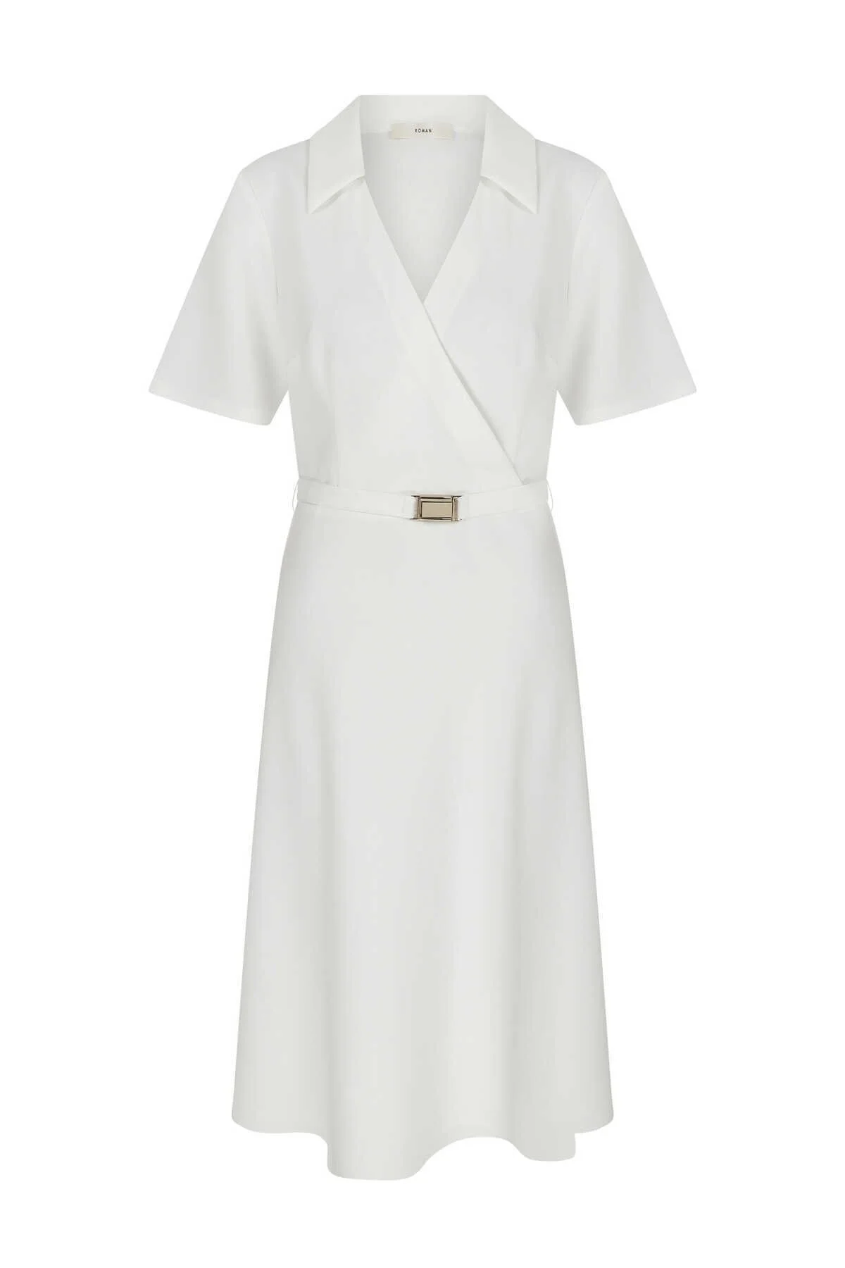 Kruvaze Midi Boy Elbise Beyaz - 4