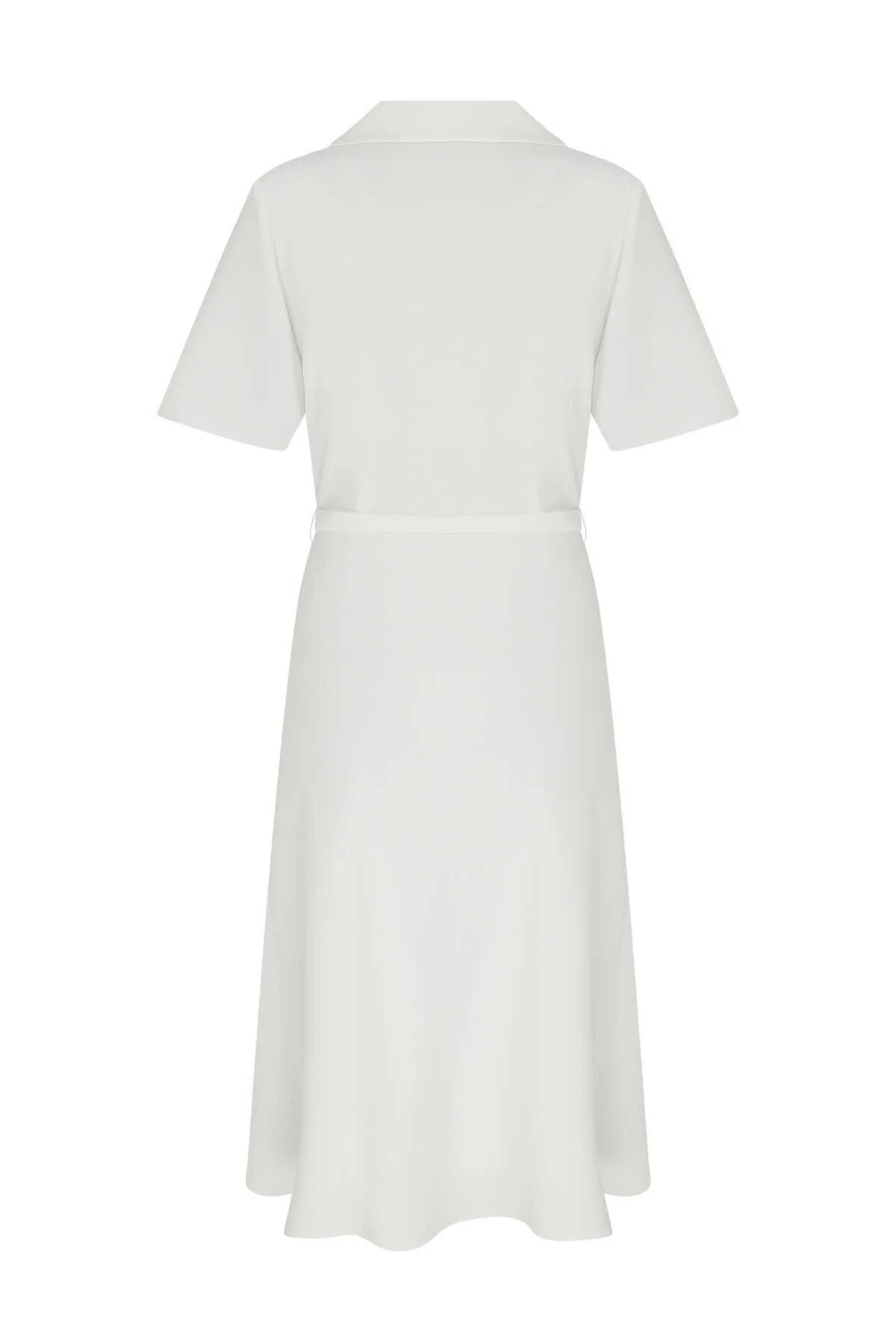 Kruvaze Midi Boy Elbise Beyaz - 5