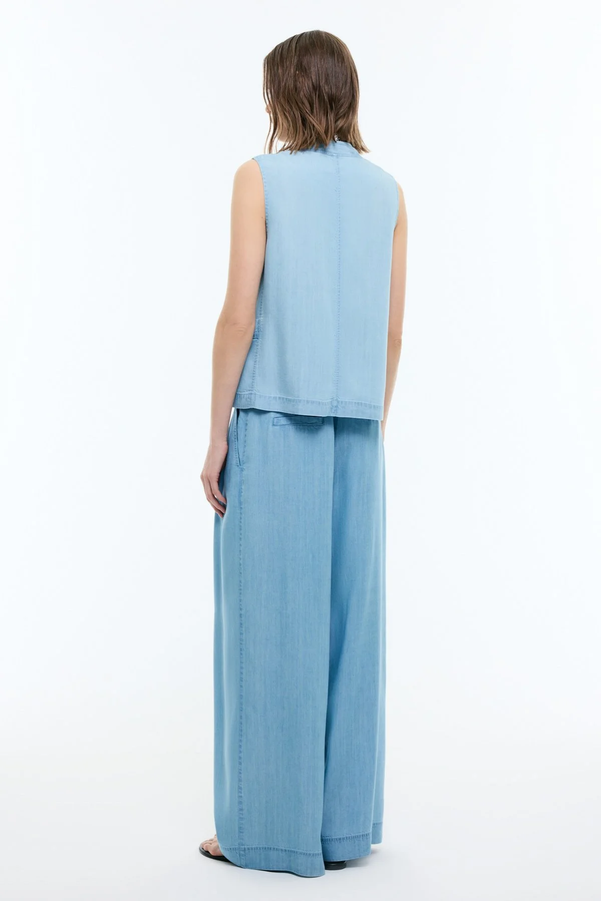 Kruvaze Yaka Denim Yelek Mavi - 2