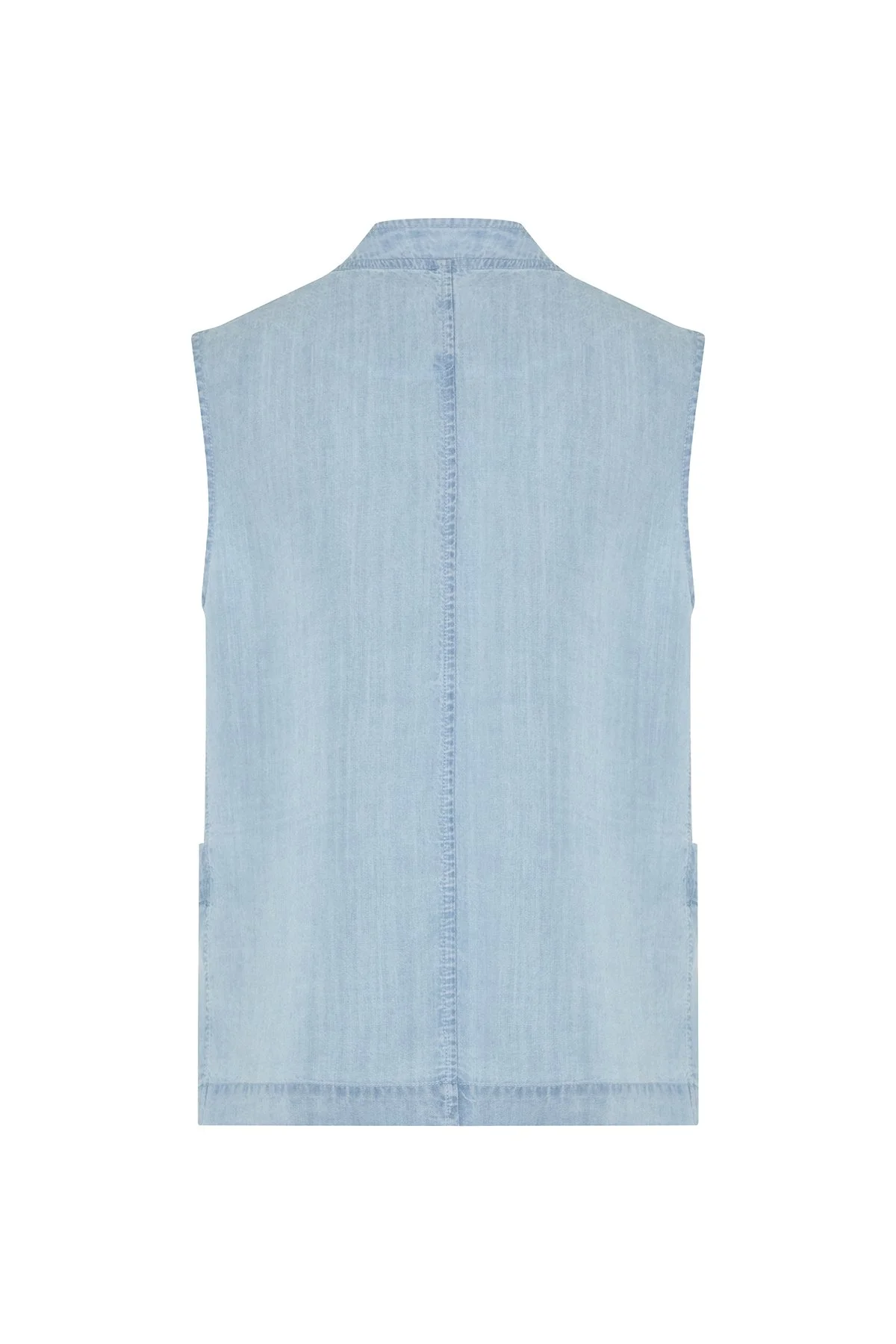 Kruvaze Yaka Denim Yelek Mavi - 6