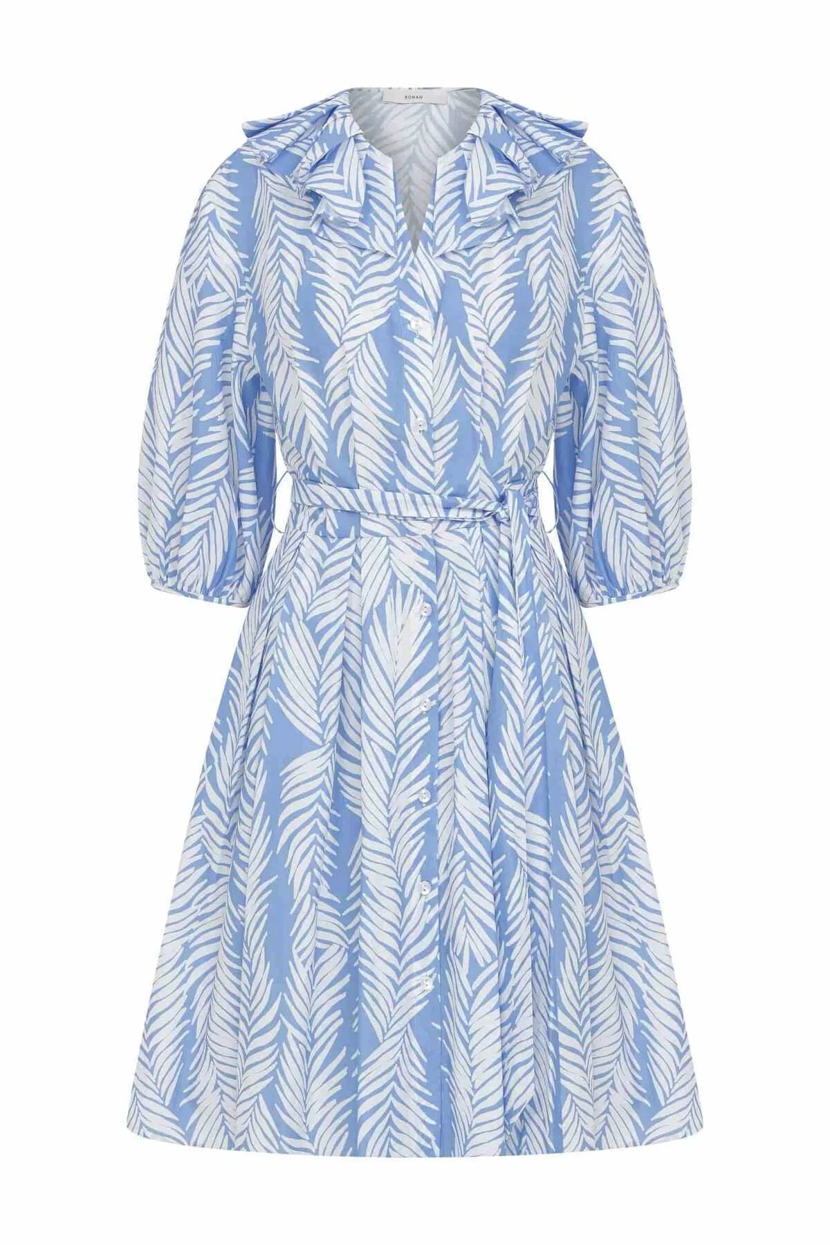 Kuşak Detaylı Desenli Midi Boy Elbise Standart Renk - 4