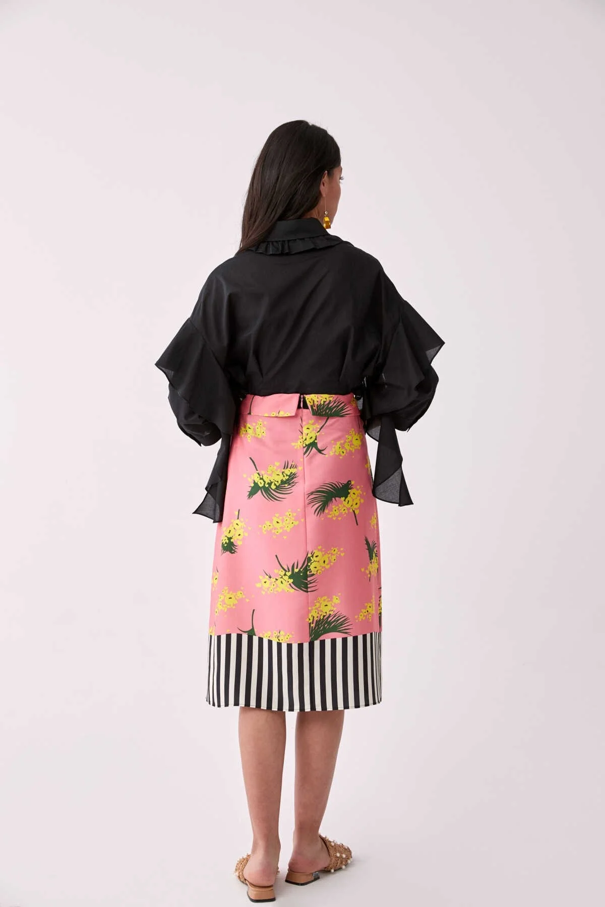 Kuşaklı Çiçek Desenli Etek Standart Renk - 2